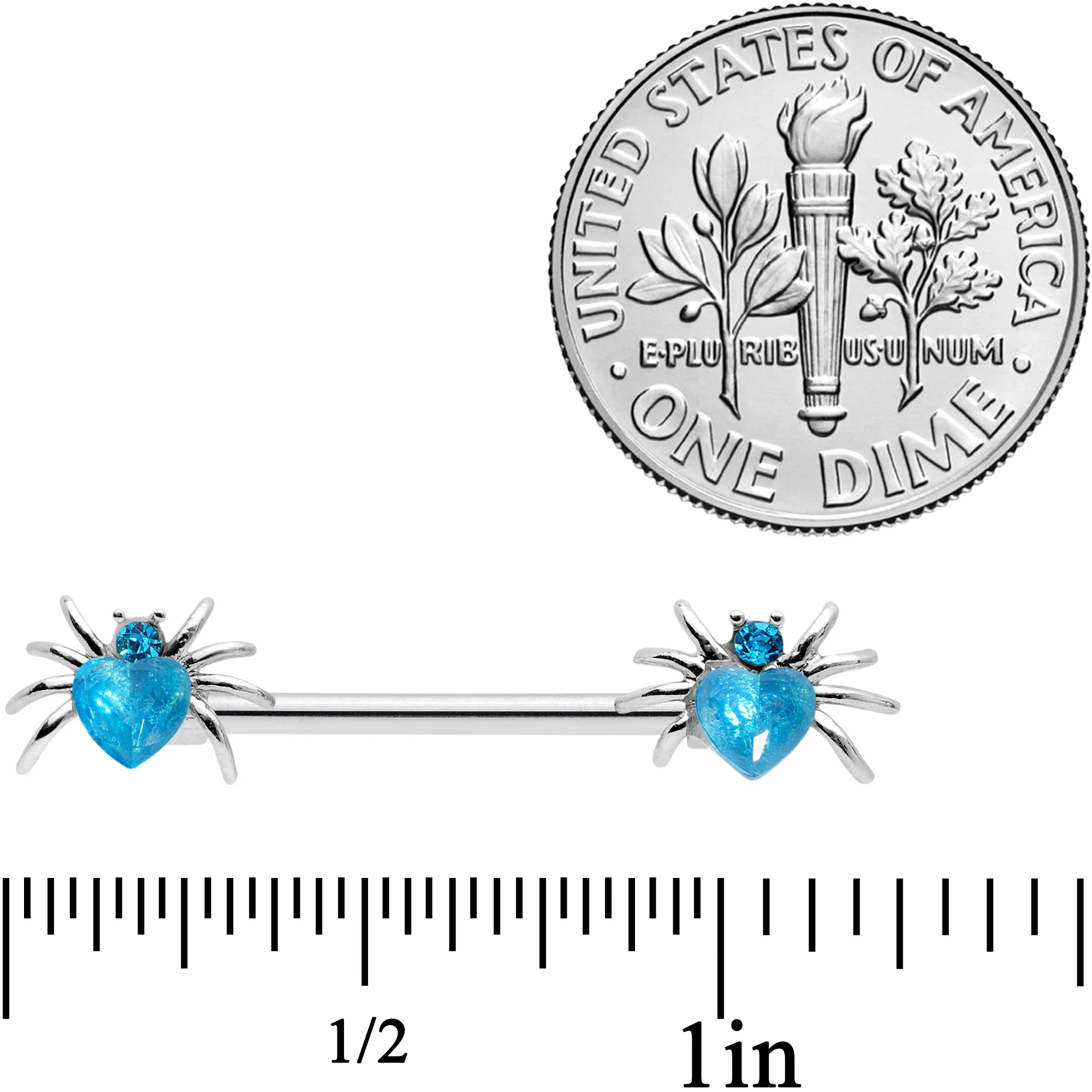 14G 5/8 Aqua Gem Sexy Heart Spider Barbell Nipple Ring Set - Image 2