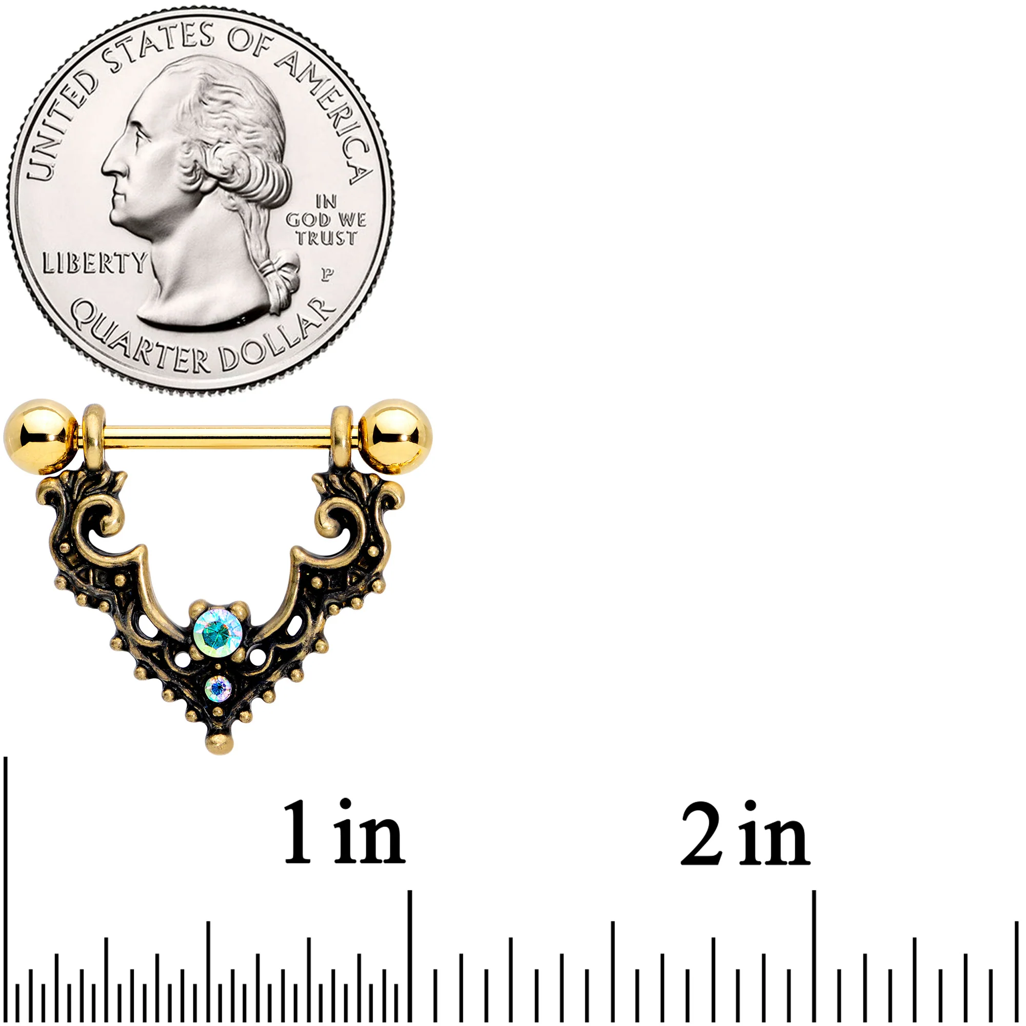 14G 5/8 Aurora Gem Gold Tone Baroque Bat Nipple Shield Set - Image 2