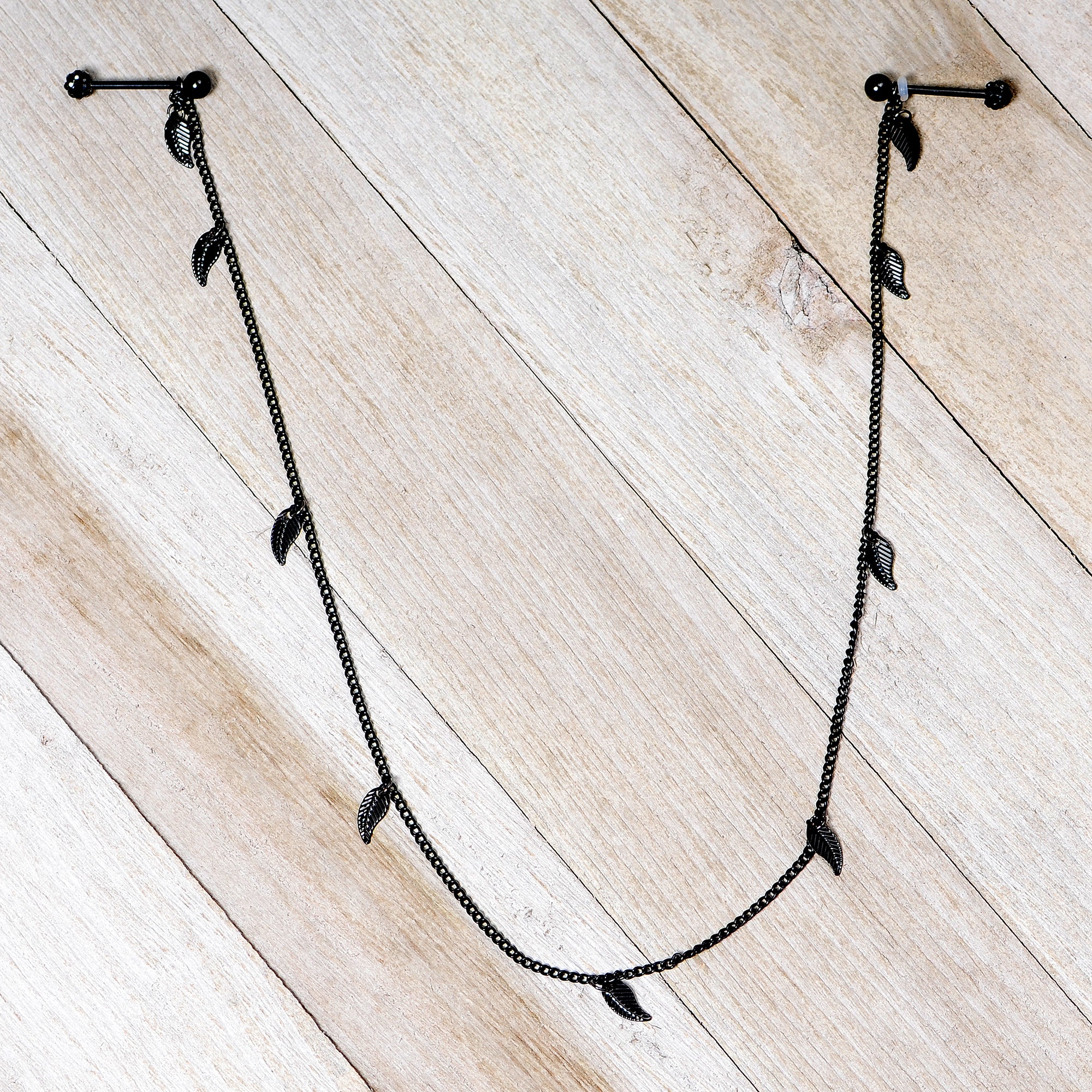 14G 5/8 Black Gem Black Autumn Leaves Dangle Nipple Chain - Image 6
