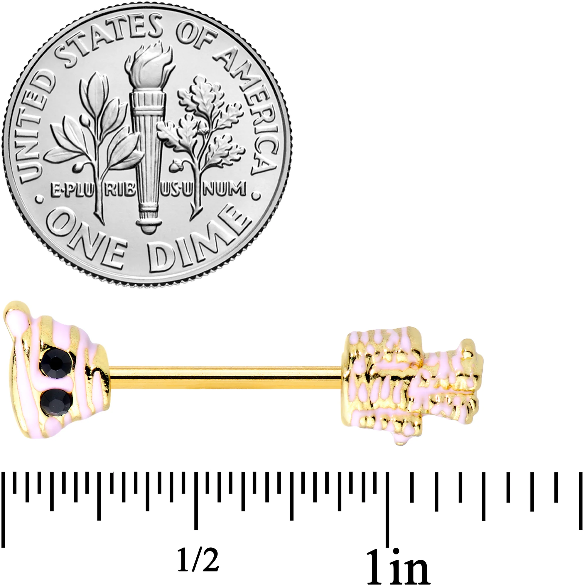 14G 5/8 Black Gem Gold Tone Mummy Halloween Nipple Ring Set - Image 2