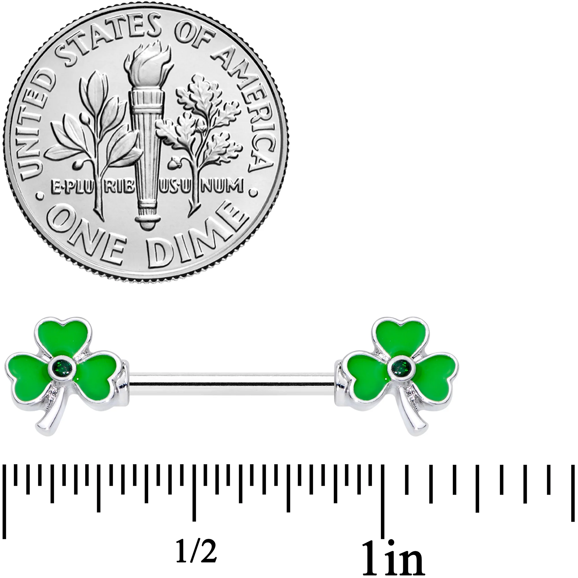 14G 5/8 Black Gem Green St Pats Shamrock Barbell Nipple Ring Set - Image 2