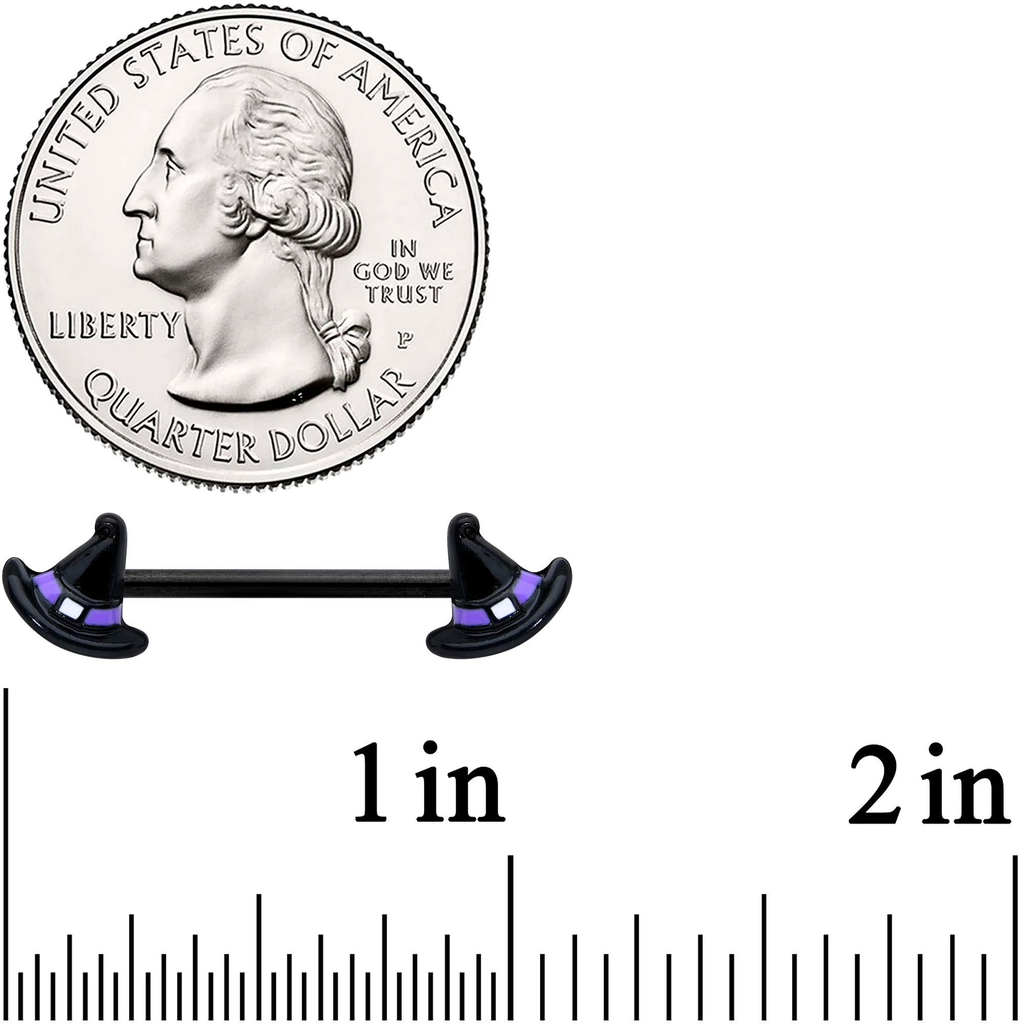 14G 5/8 Black Purple Band Witch Hat Halloween Nipple Ring Set - Image 3
