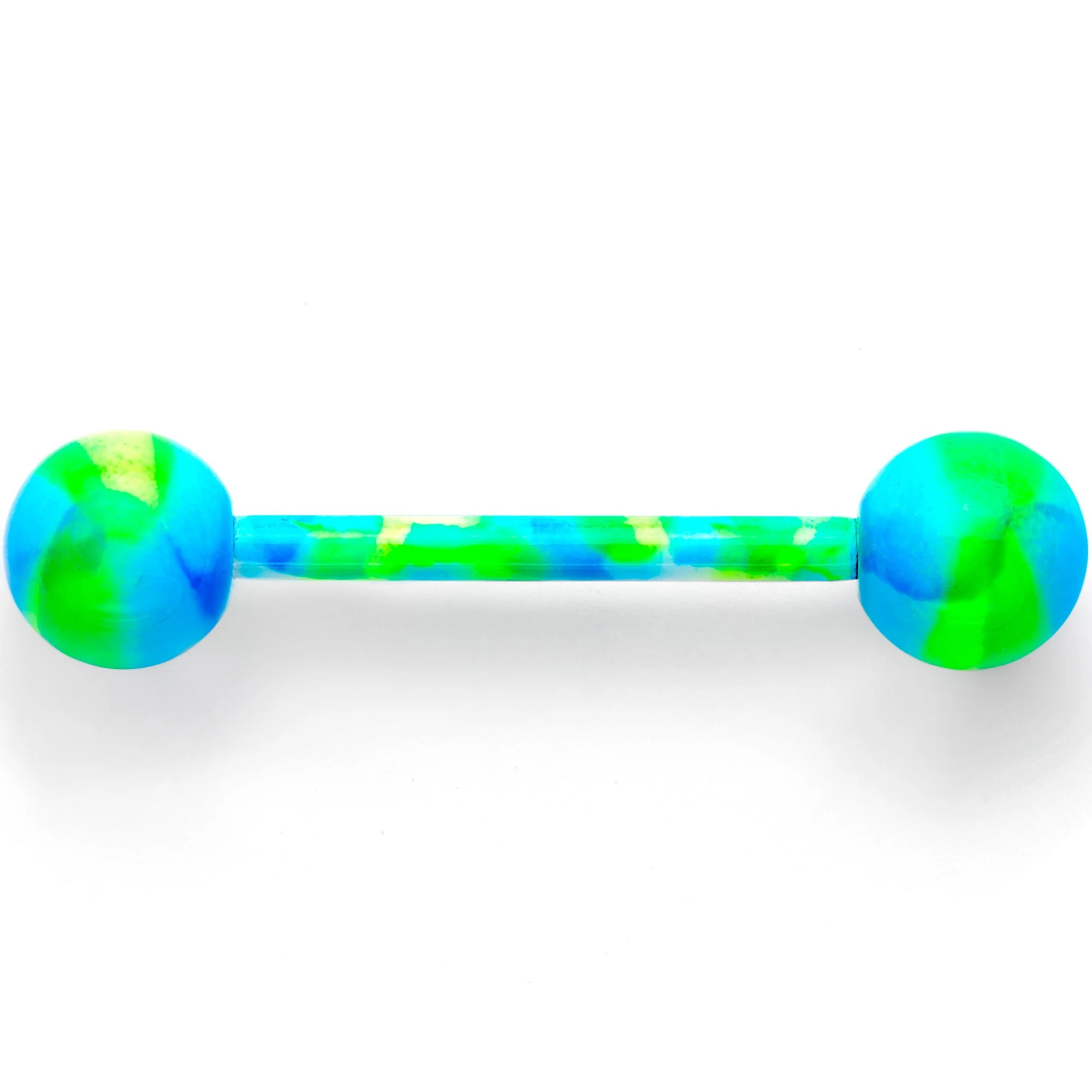 14G 5/8 Blue Green Camouflage Straight Barbell Tongue Ring - Image 2
