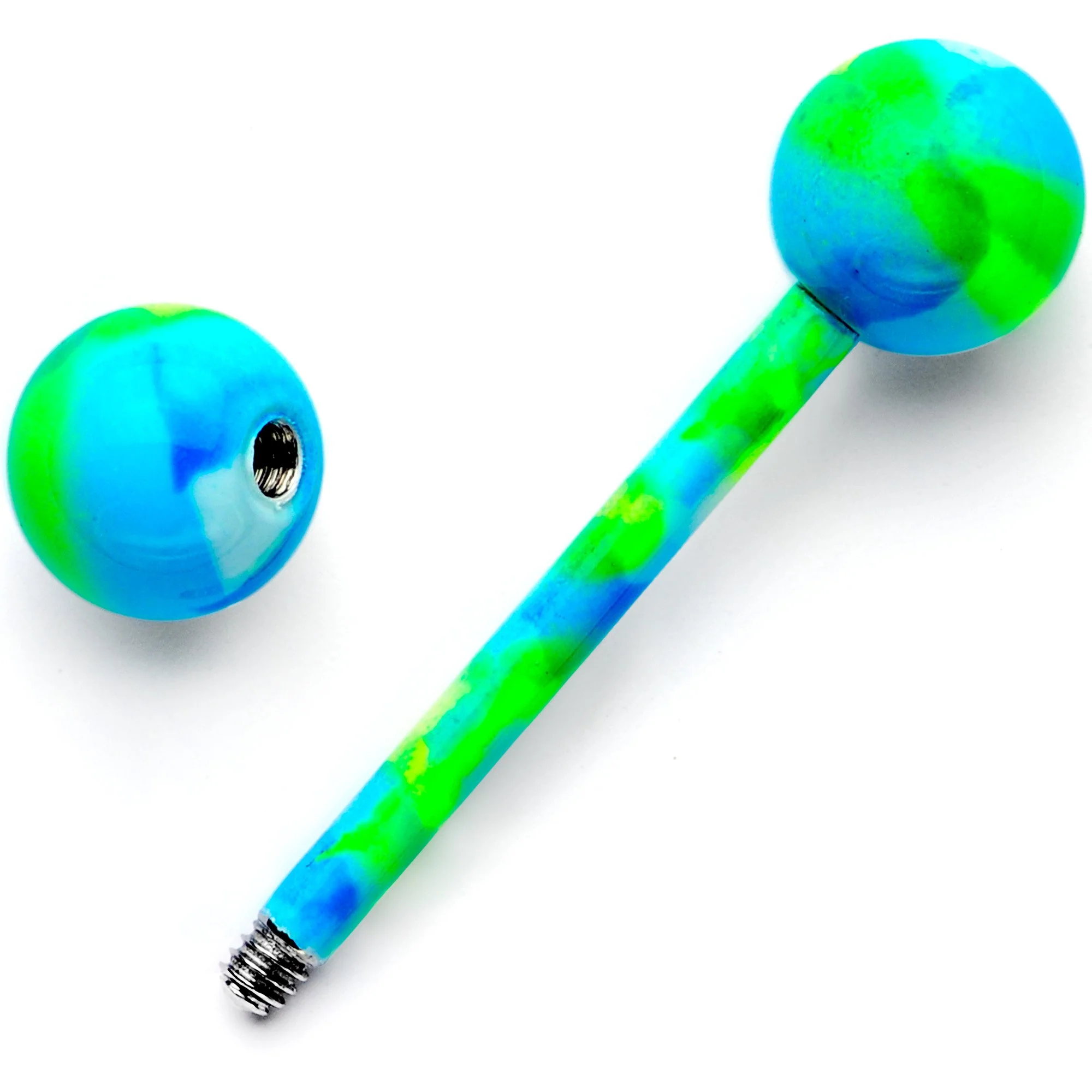 14G 5/8 Blue Green Camouflage Straight Barbell Tongue Ring - Image 3