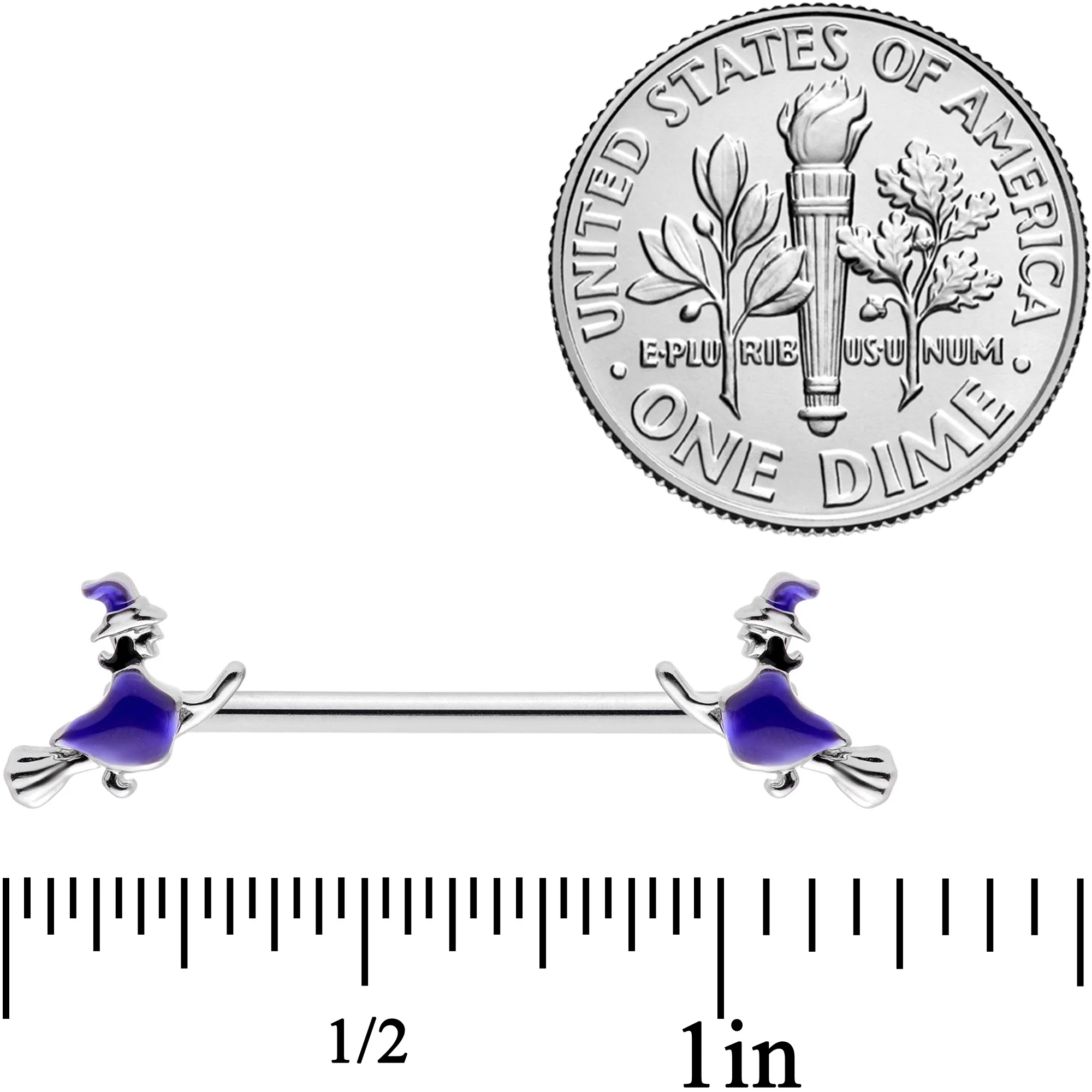 14G 5/8  Blue Spooky Halloween Witch Barbell Nipple Ring Set - Image 2