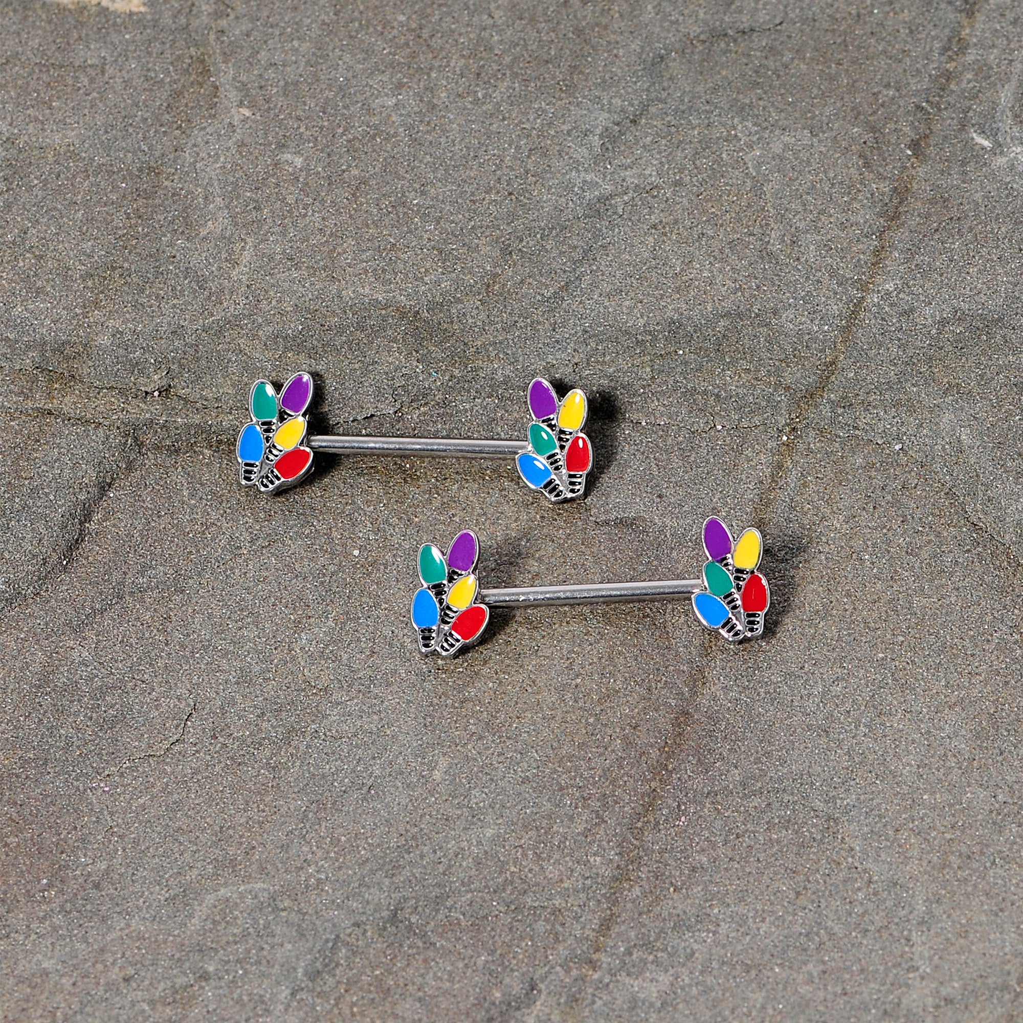 14G 5/8 Christmas Lights Holiday Barbell Nipple Ring Set - Image 3