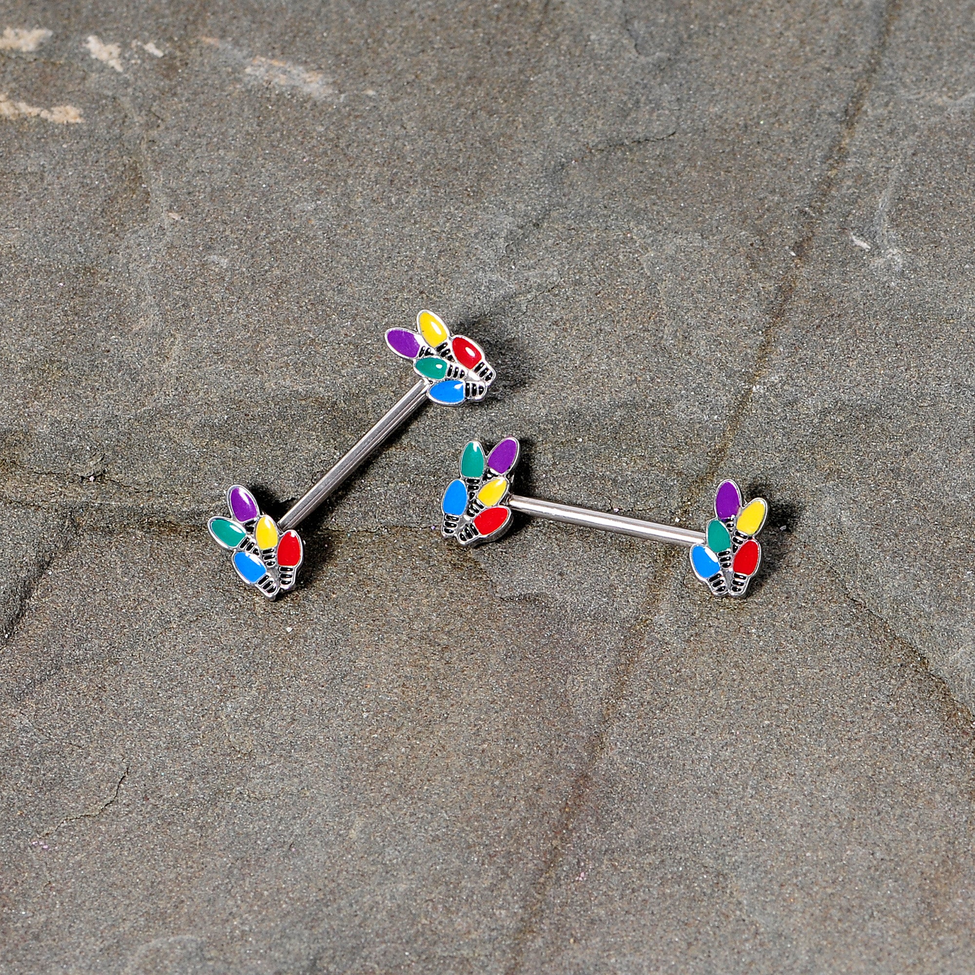14G 5/8 Christmas Lights Holiday Barbell Nipple Ring Set - Image 4