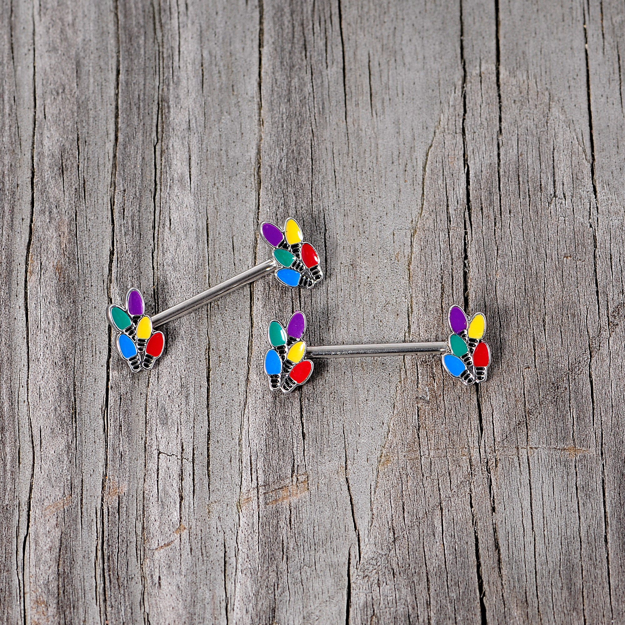 14G 5/8 Christmas Lights Holiday Barbell Nipple Ring Set - Image 5