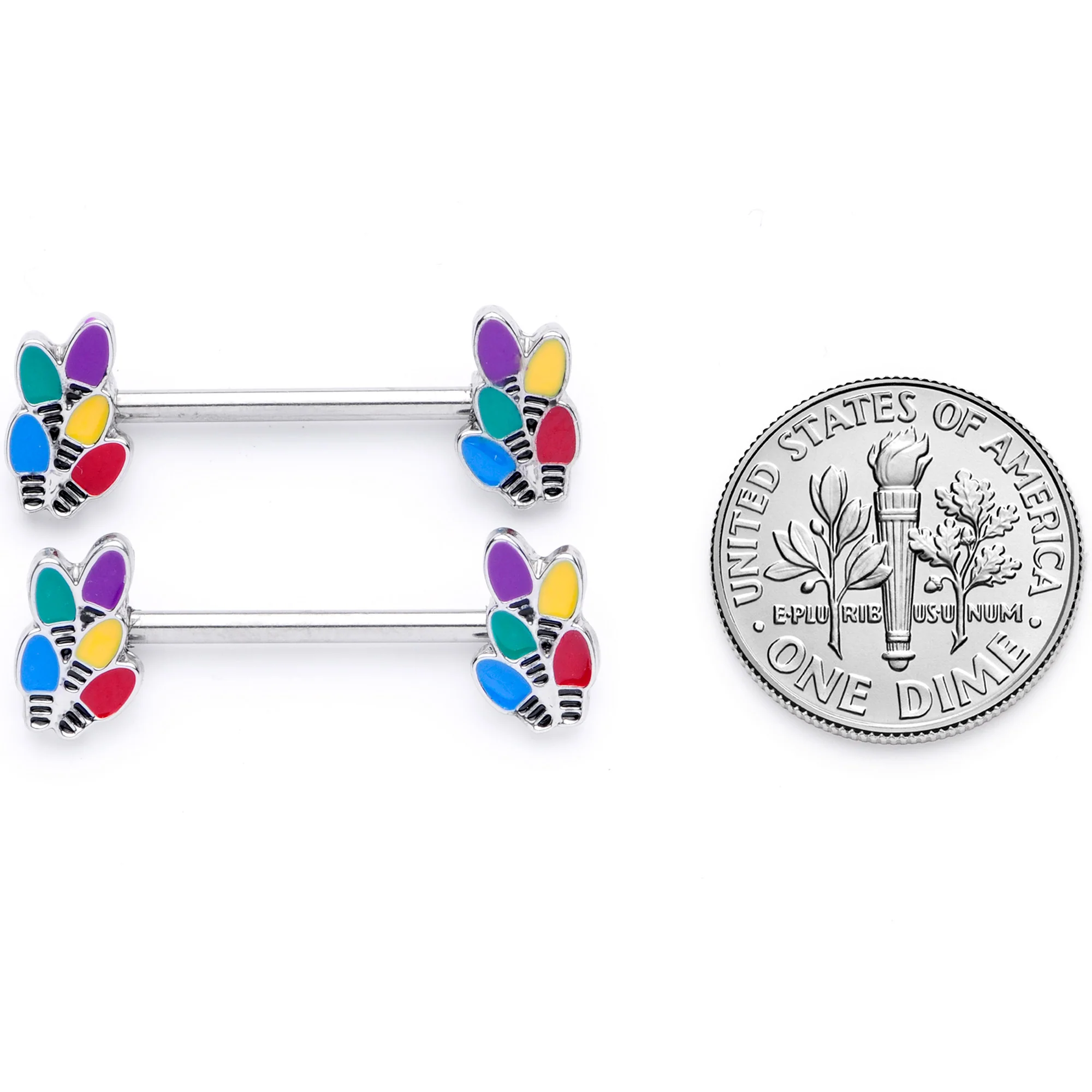 14G 5/8 Christmas Lights Holiday Barbell Nipple Ring Set - Image 6