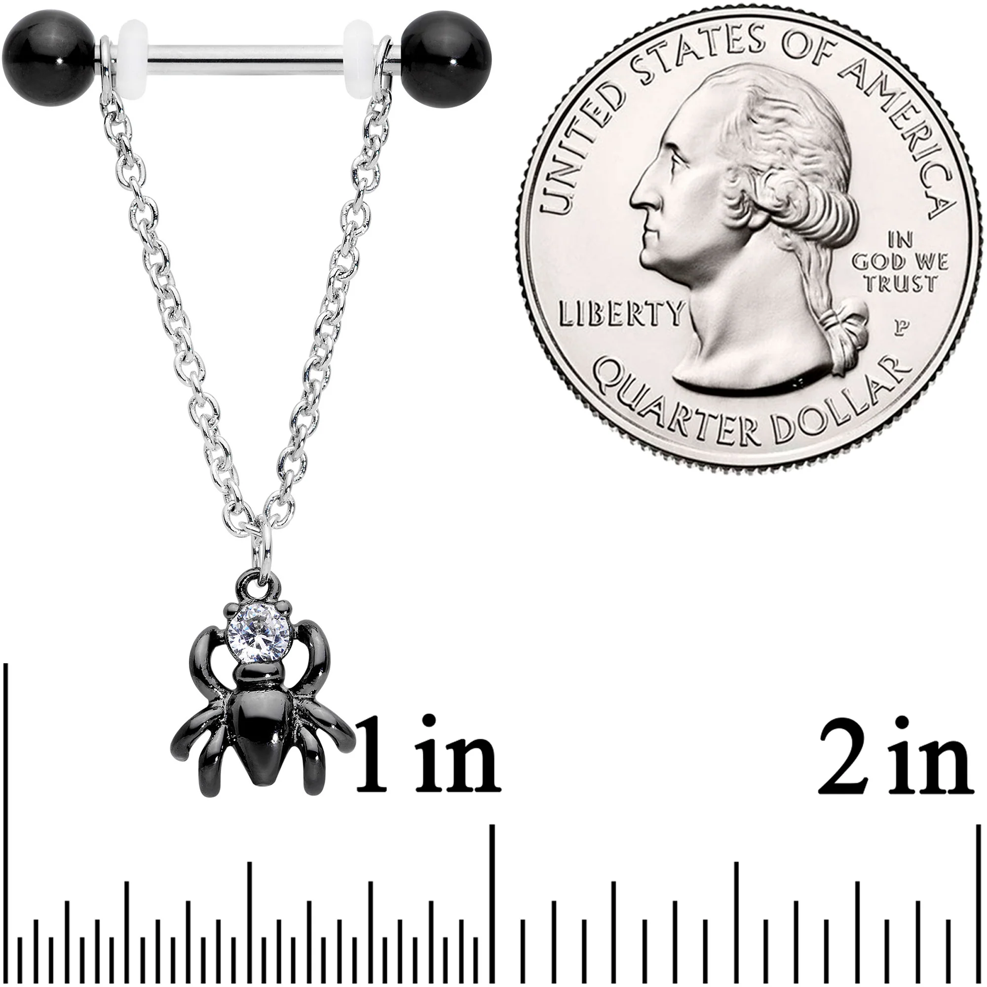 14G 5/8" Clear CZ Gem Spider Web Black Dangle Nipple Ring Set - Image 2
