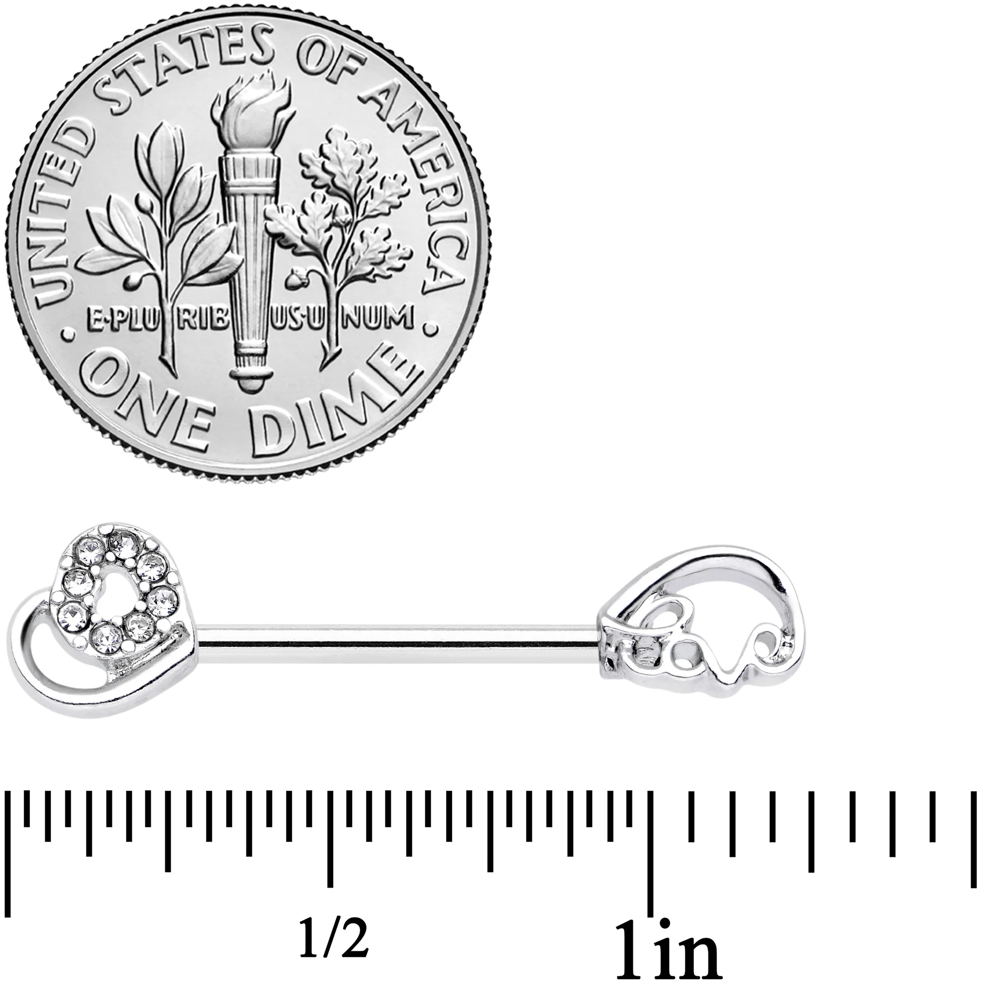 14G 5/8 Clear Gem Heart Swirl Barbell Nipple Ring Set - Image 3