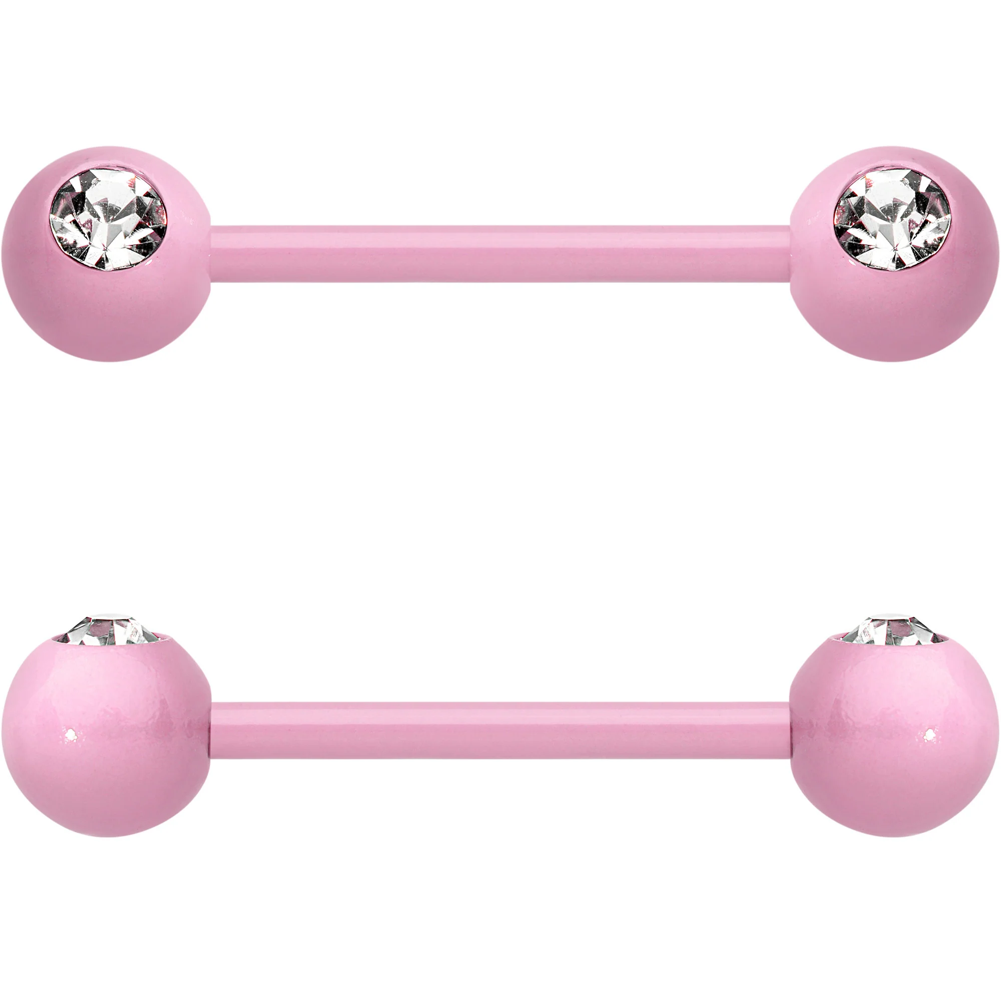14G 5/8 Clear Gem Light Pink Acrylic Over Steel Nipple Barbell Set