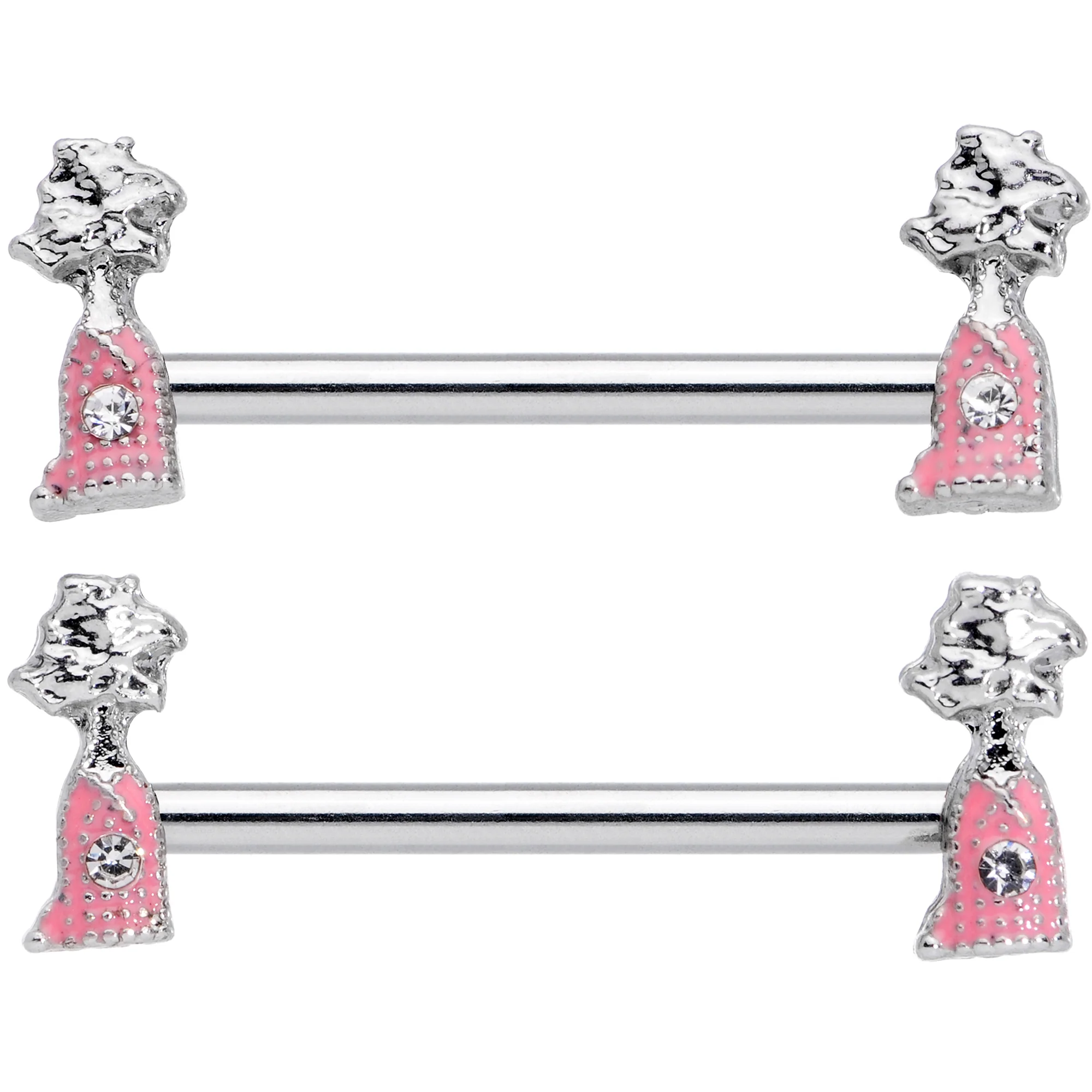 14G 5/8 Clear Gem Pink Champagne Bottles Barbell Nipple Ring Set - Image 2