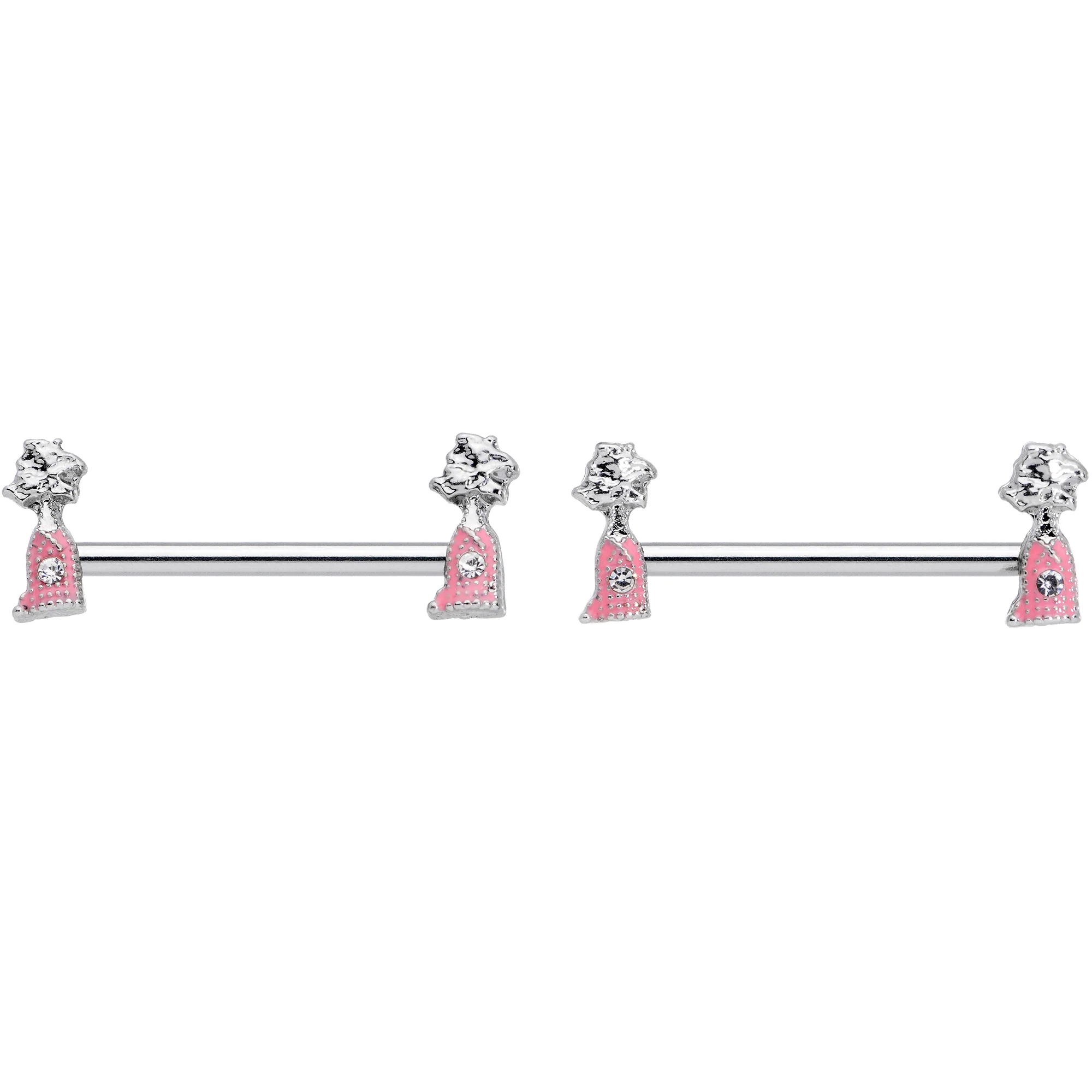 14G 5/8 Clear Gem Pink Champagne Bottles Barbell Nipple Ring Set - Image 3