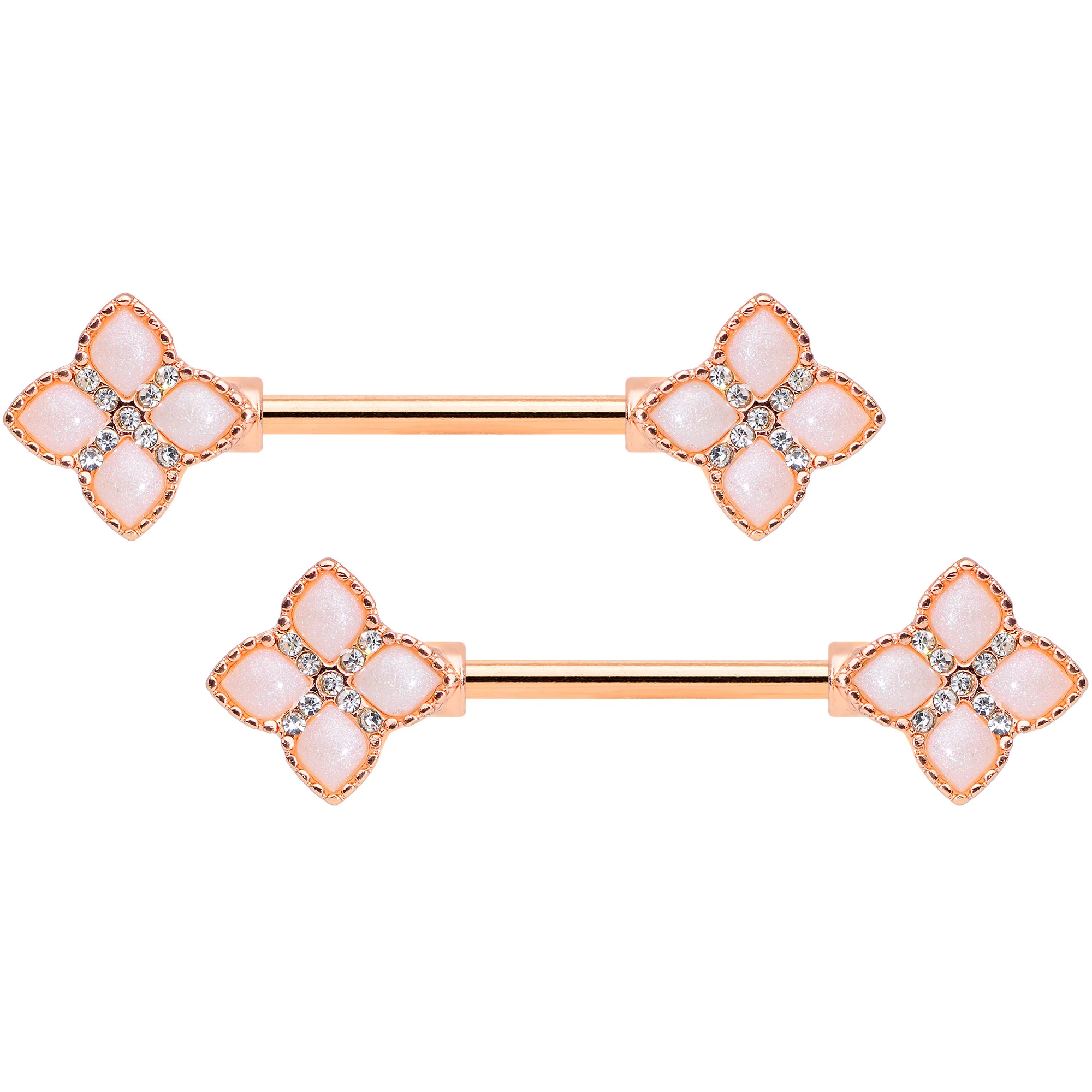 14G 5/8 Clear Gem Rose Gold Tone Rhombus Barbell Nipple Ring Set