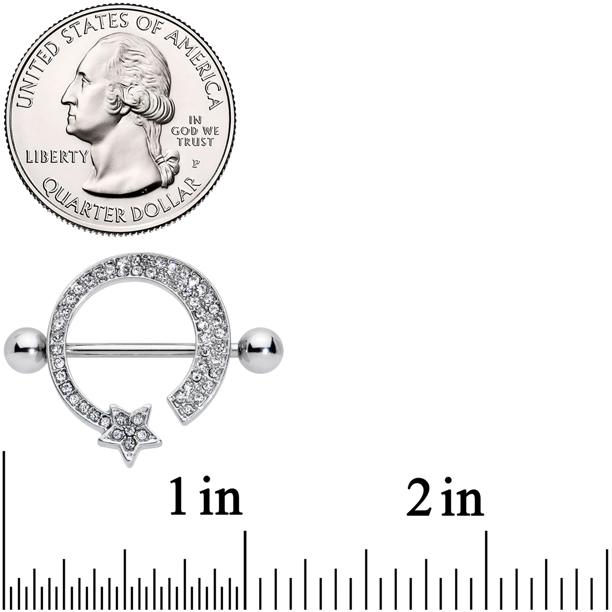 14G 5/8 Clear Gem Shooting Star Nipple Shield Set - Image 2