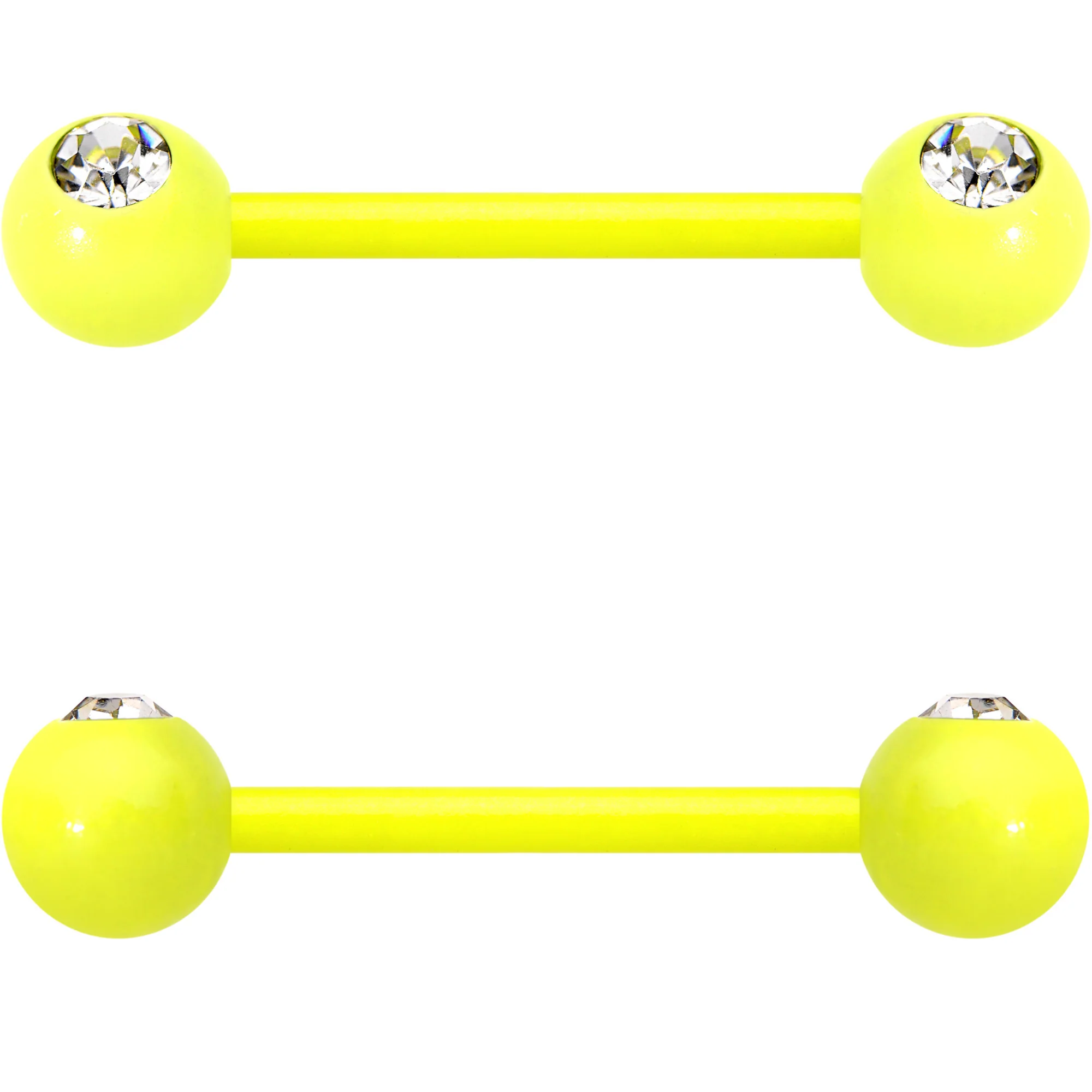 14G 5/8 Clear Gem Yellow Acrylic Over Steel Nipple Barbell Set