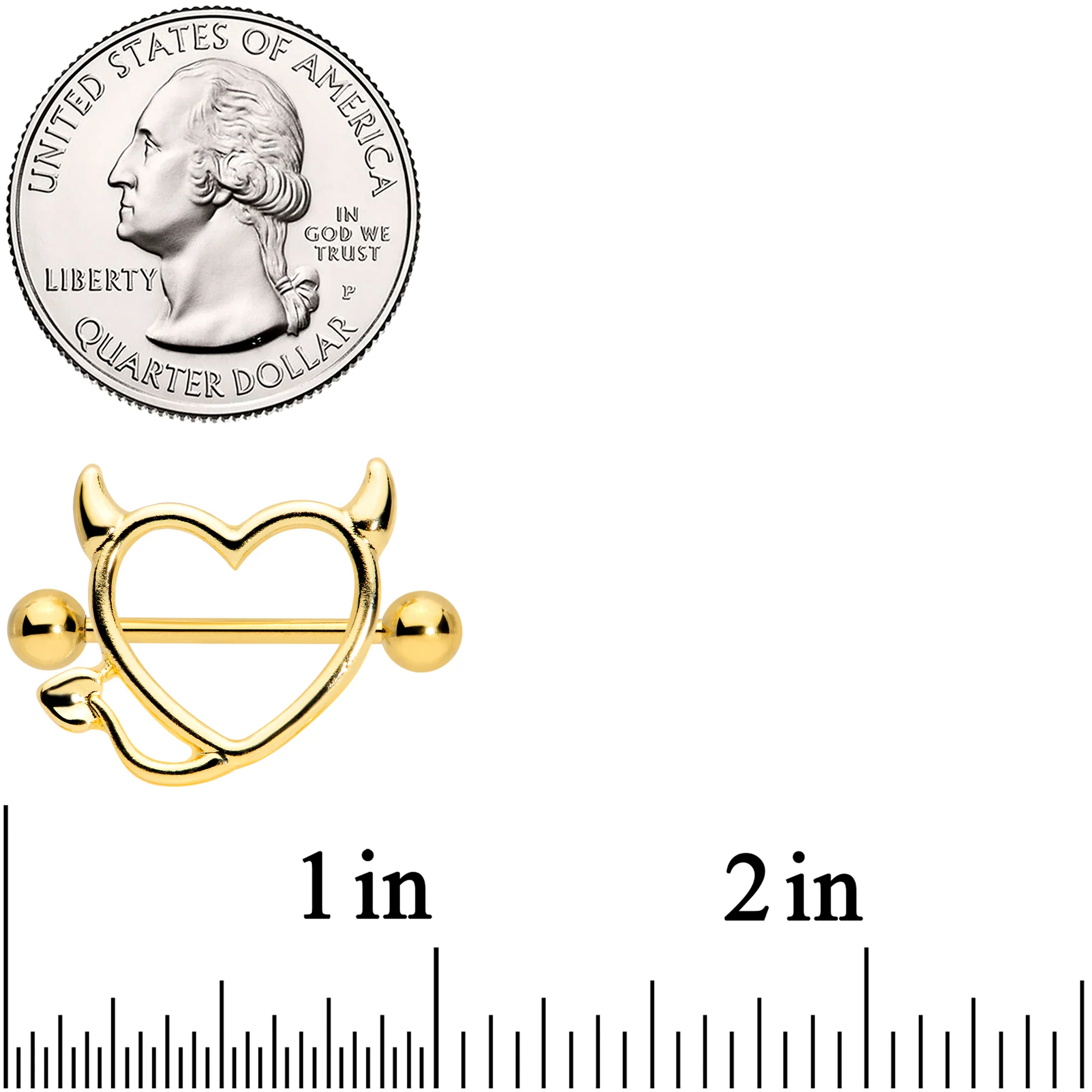 14G 5/8 Gold Tone Devil Heart Valentines Day Nipple Shield Set - Image 2
