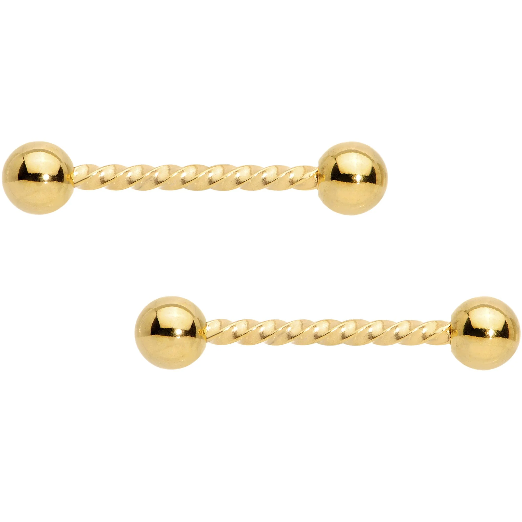 14G 5/8 Gold Tone Twisted Barbell Nipple Ring Set