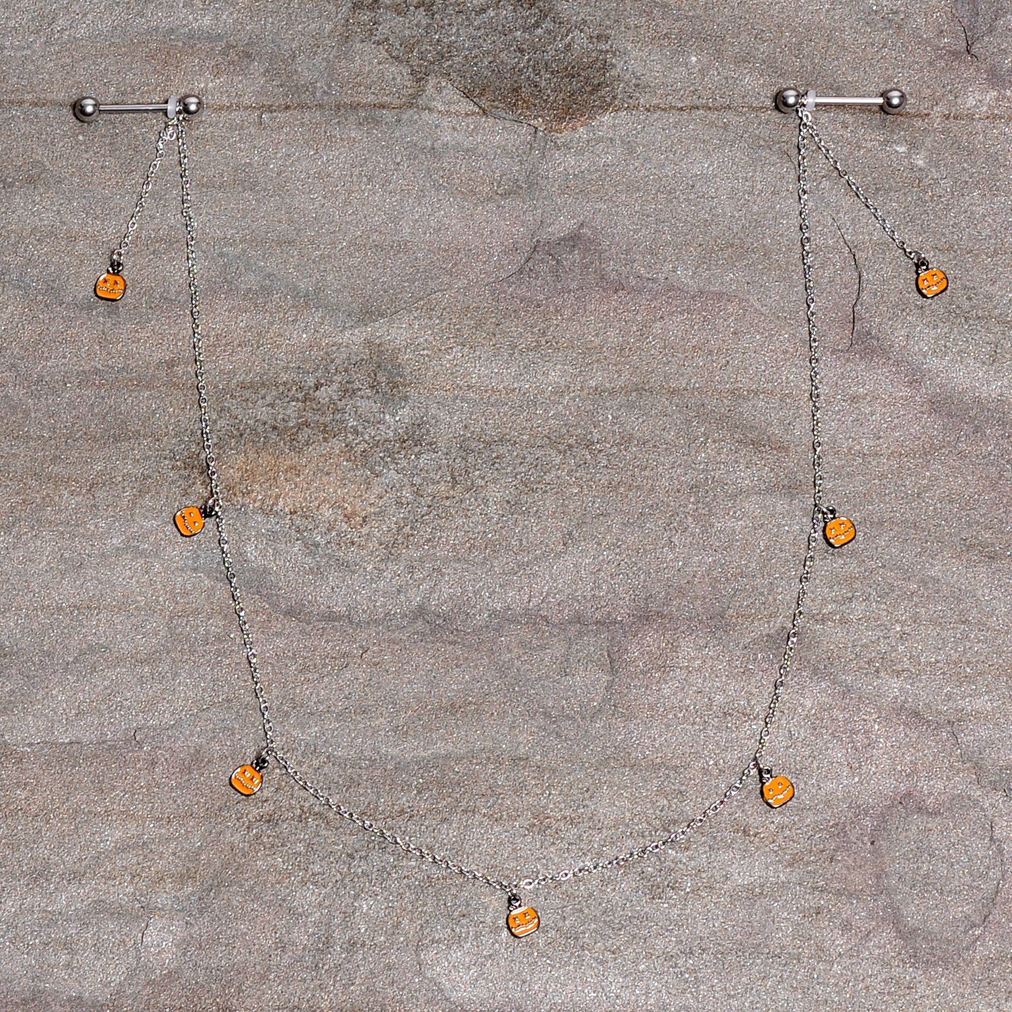 14G 5/8 Orange Pumpkin Patch Halloween Dangle Nipple Chain - Image 6