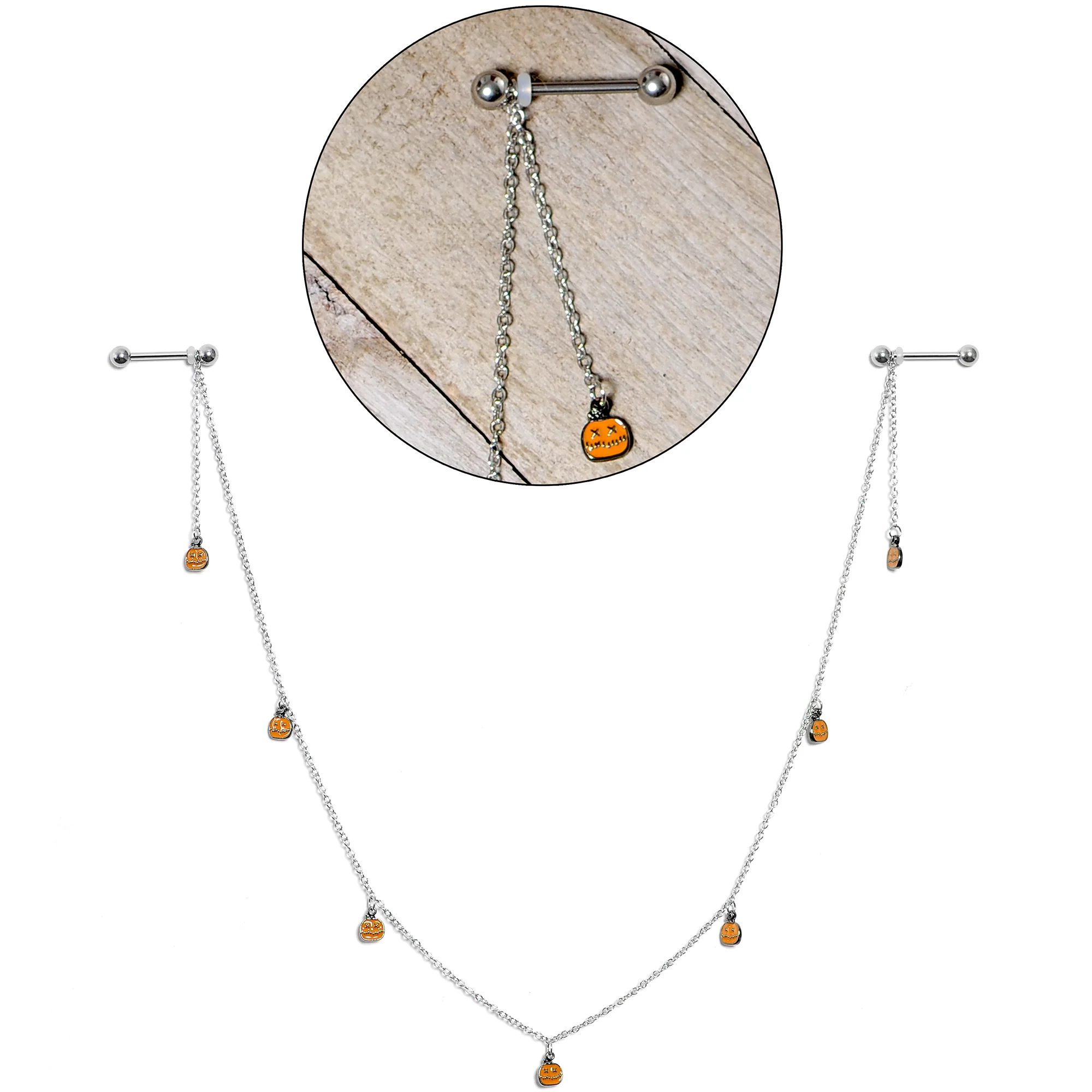 14G 5/8 Orange Pumpkin Patch Halloween Dangle Nipple Chain - Image 8