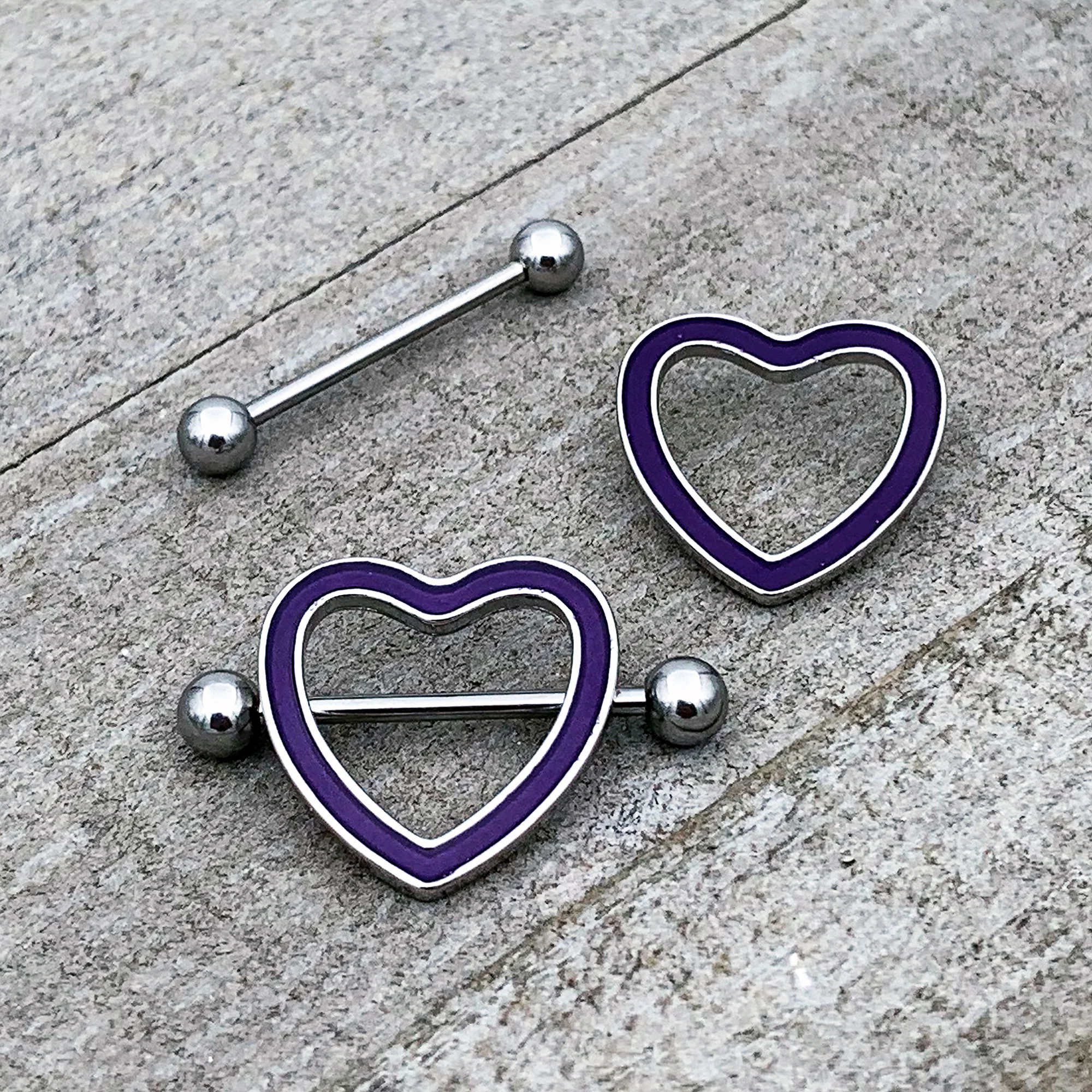 14G 5/8 Purple Heart Glow in the Dark Valentine Nipple Shield Set - Image 4