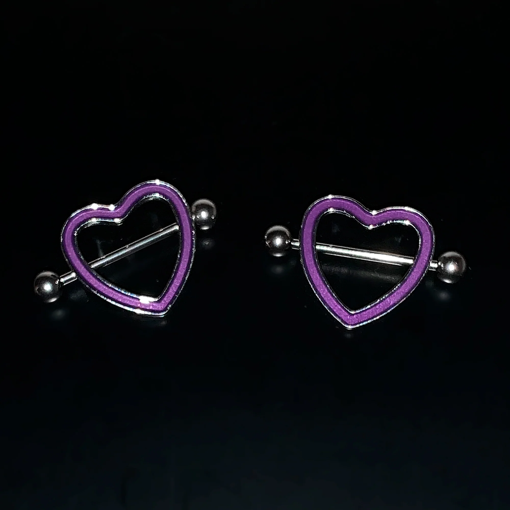 14G 5/8 Purple Heart Glow in the Dark Valentine Nipple Shield Set - Image 5