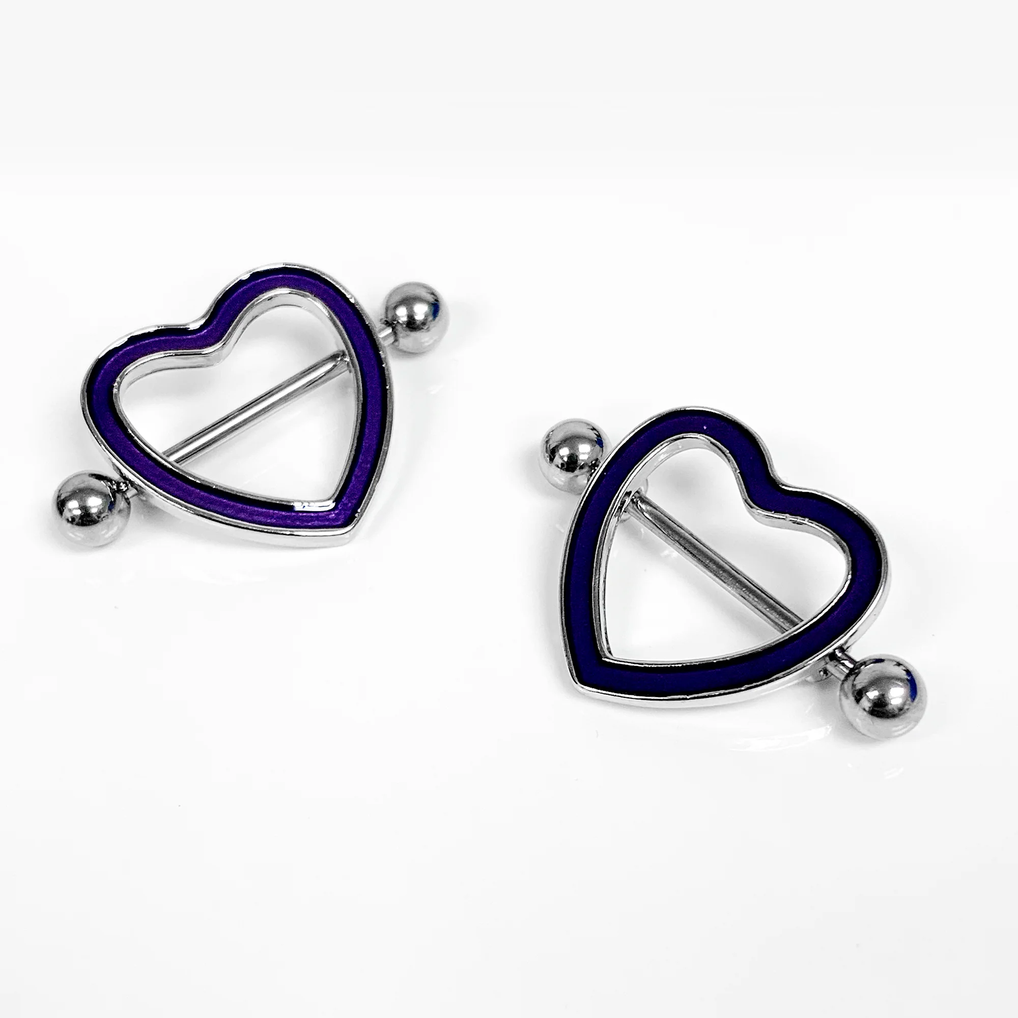 14G 5/8 Purple Heart Glow in the Dark Valentine Nipple Shield Set - Image 6