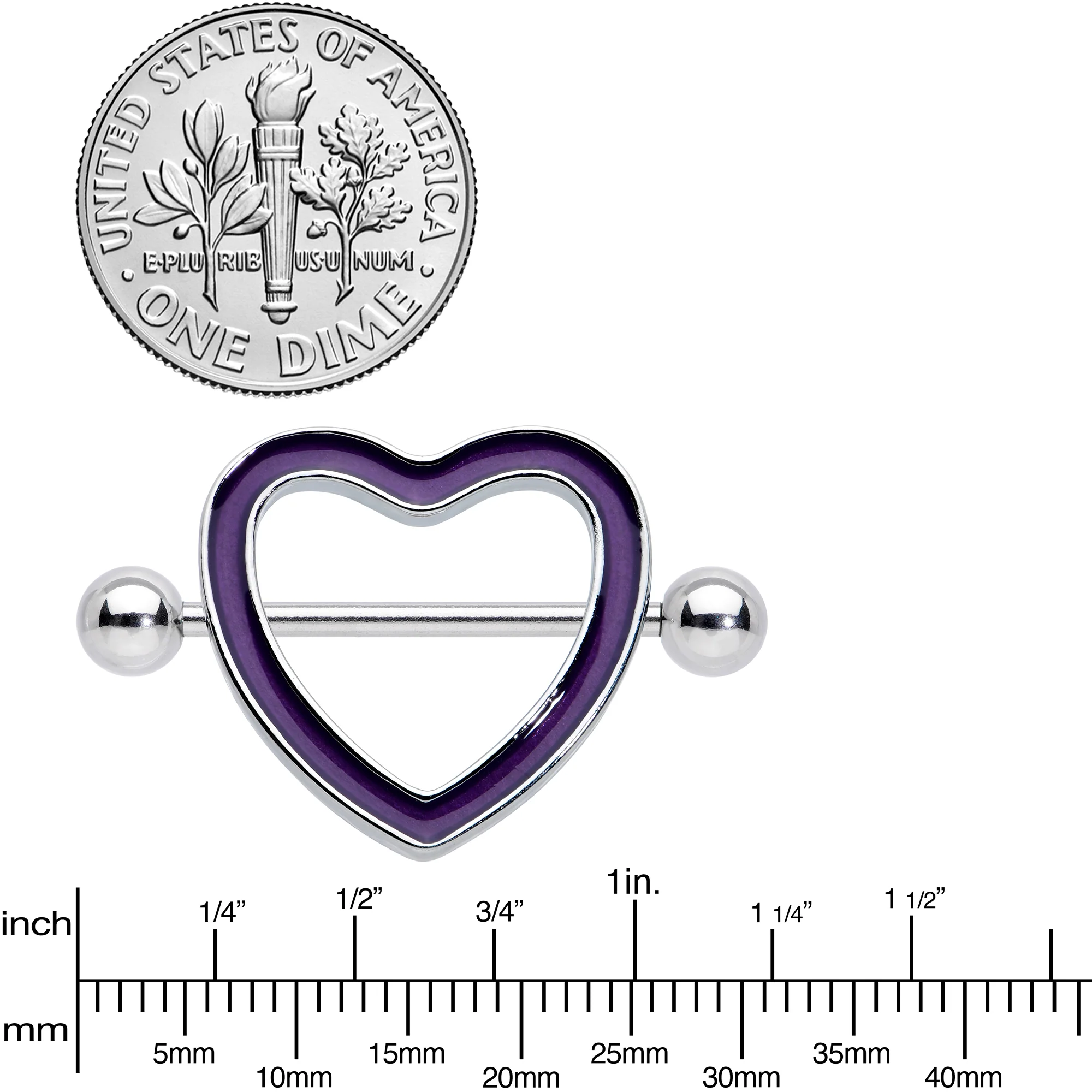 14G 5/8 Purple Heart Glow in the Dark Valentine Nipple Shield Set - Image 7
