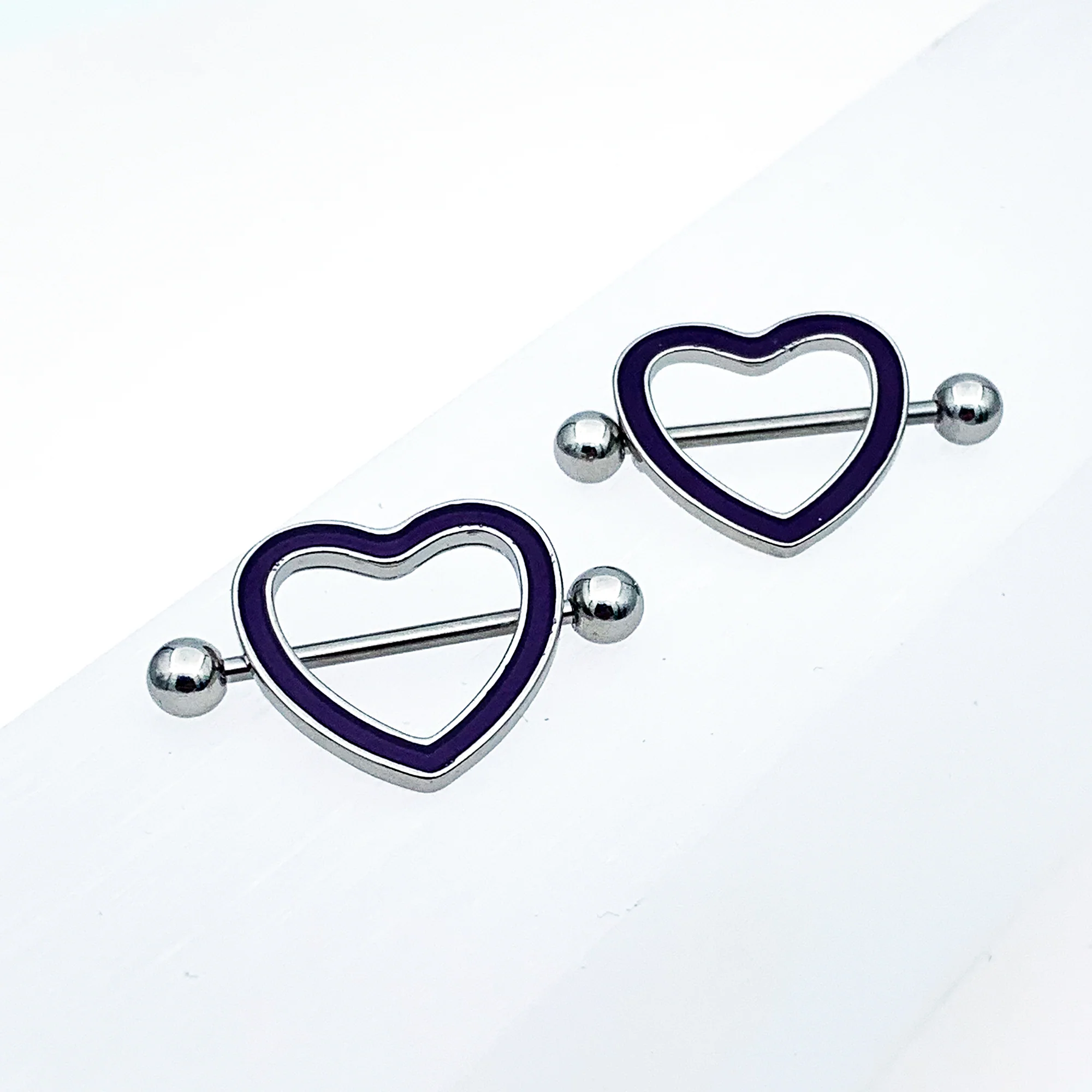 14G 5/8 Purple Heart Glow in the Dark Valentine Nipple Shield Set - Image 8