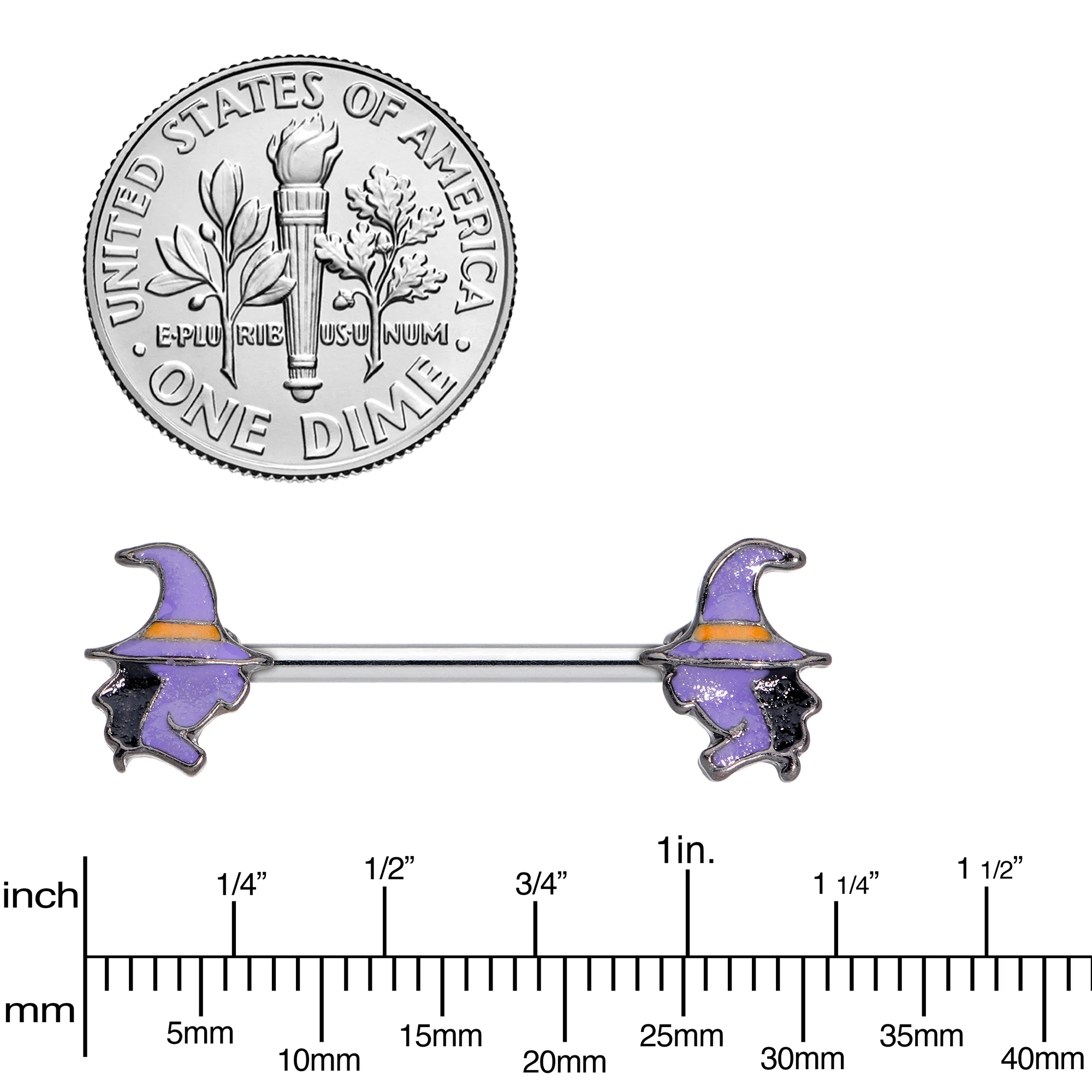 14G 5/8 Purple Witch Halloween Barbell Nipple Ring Set - Image 4