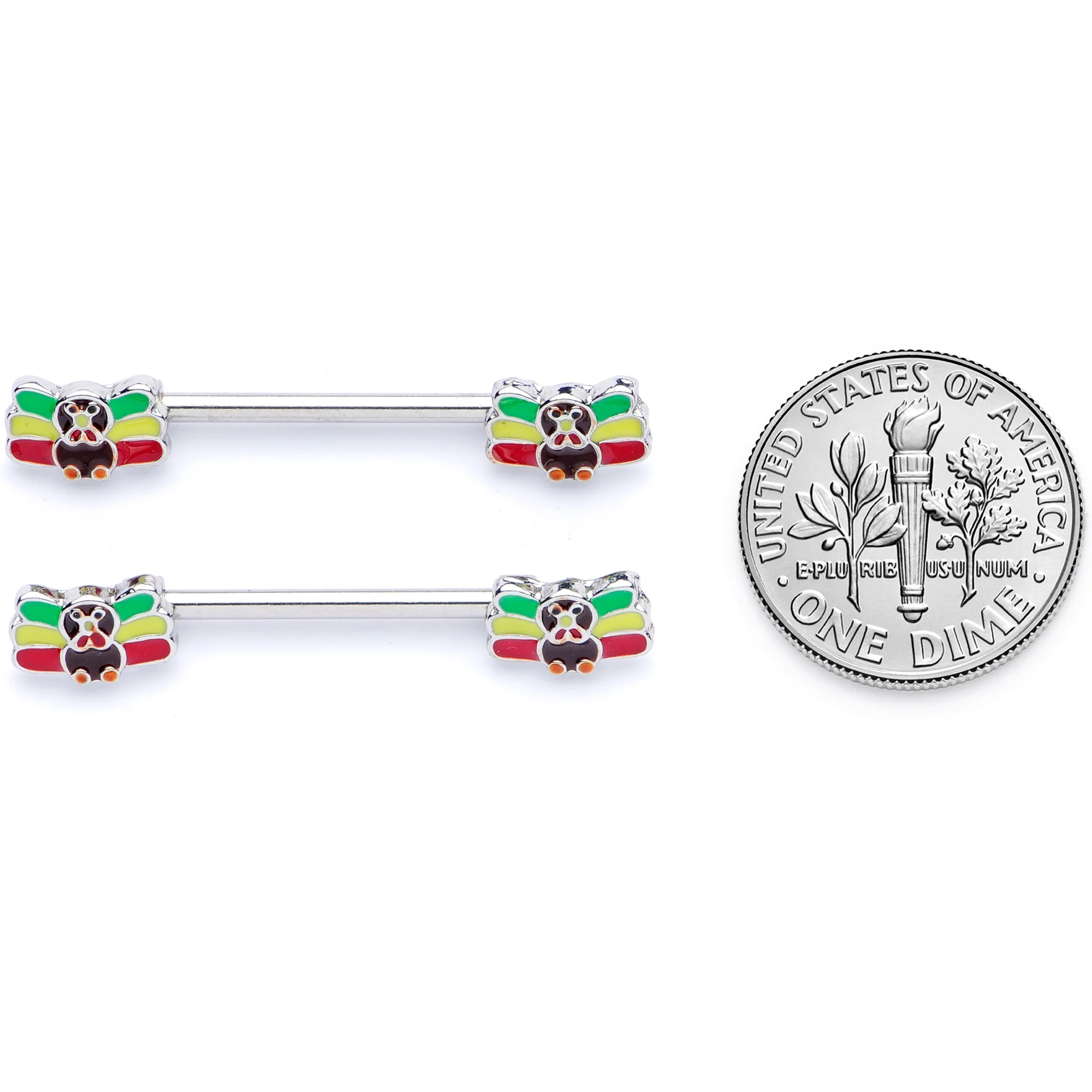 14G 5/8 Rasta Turkey Thanksgiving Barbell Nipple Ring Set - Image 6