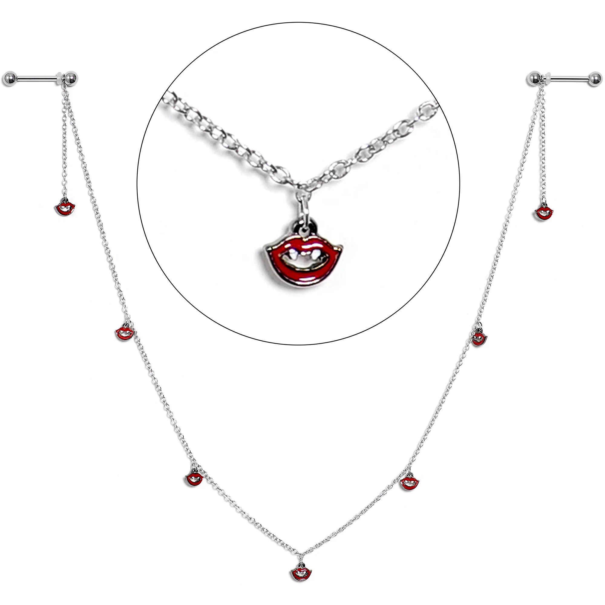 14G 5/8 Red Monster Fang Halloween Dangle Nipple Chain - Image 7