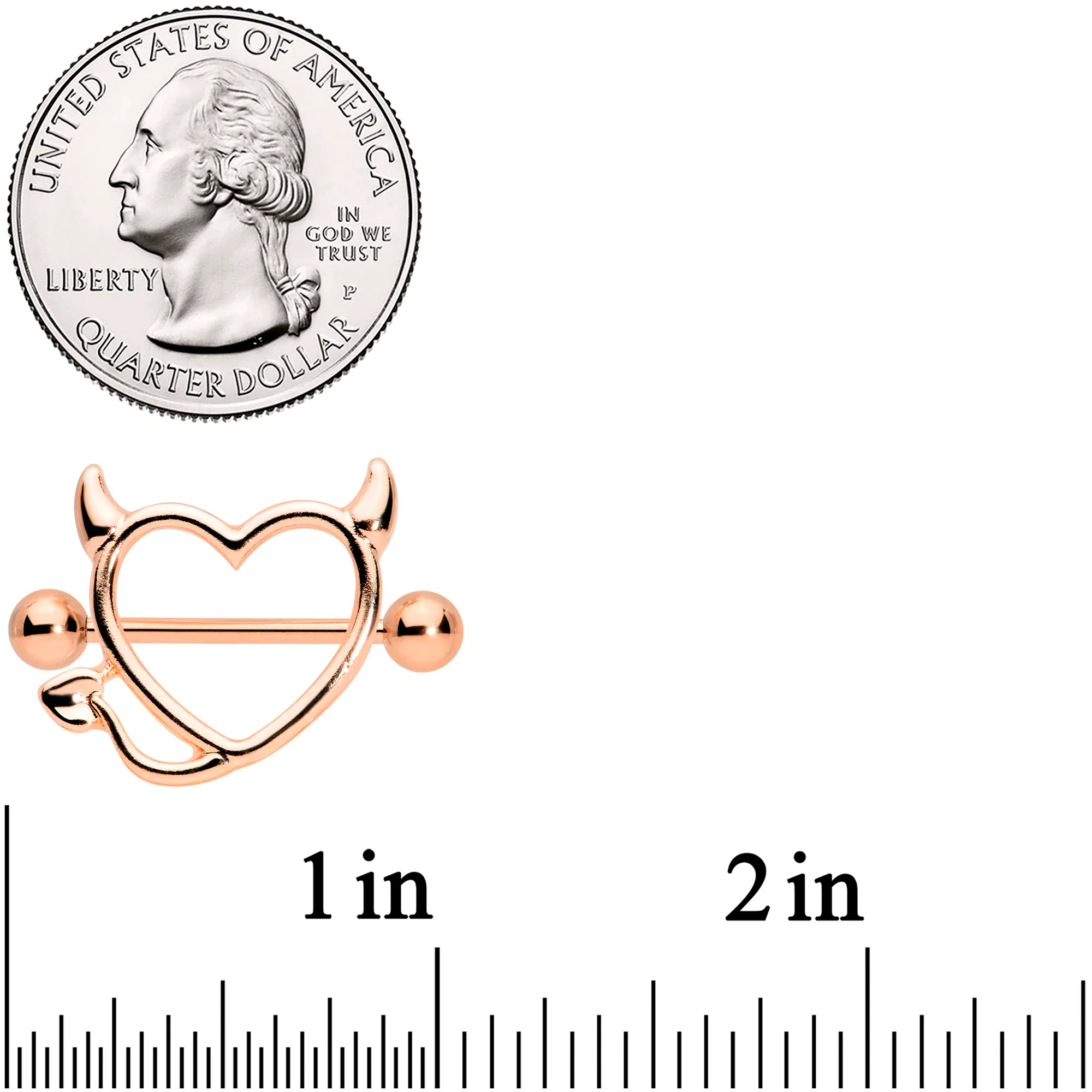 14G 5/8 Rose Gold Tone Devil Heart Valentine Nipple Shield Set - Image 2