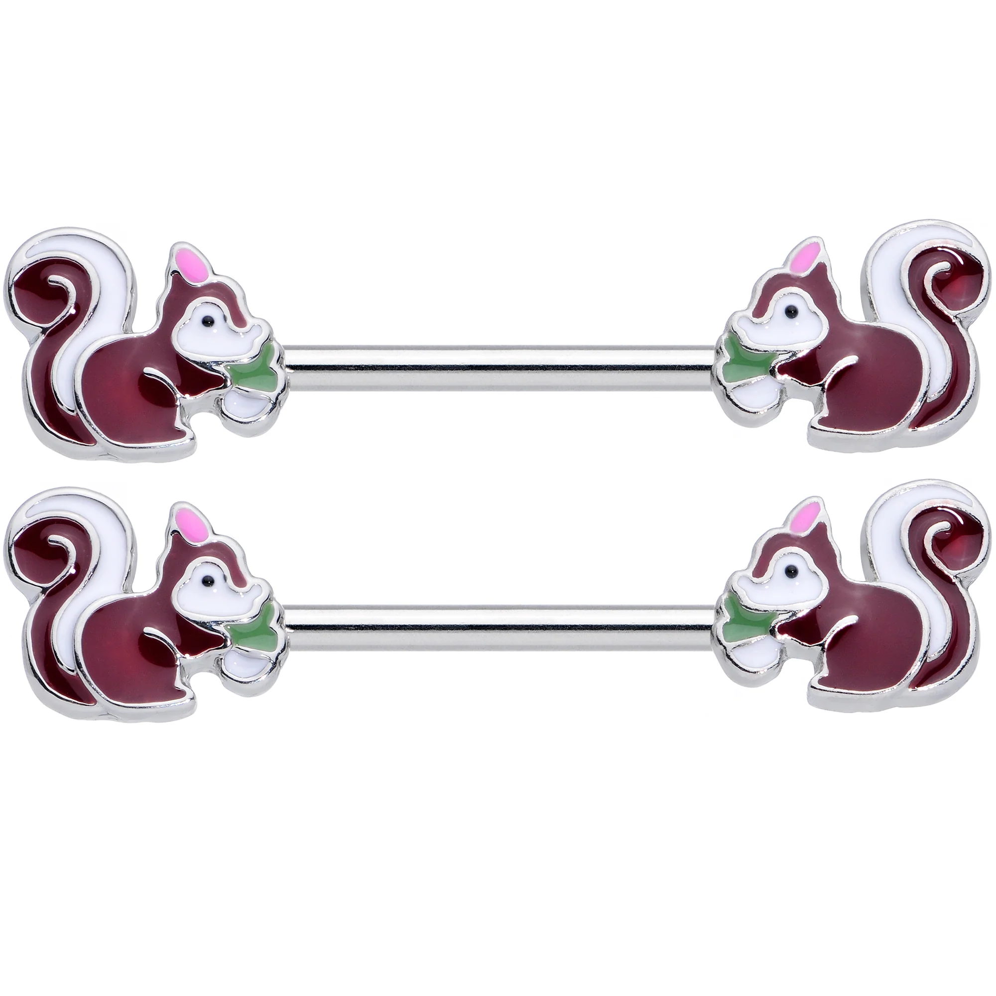 14G 5/8 Snacking Squirrel Barbell Nipple Ring Set - Image 2