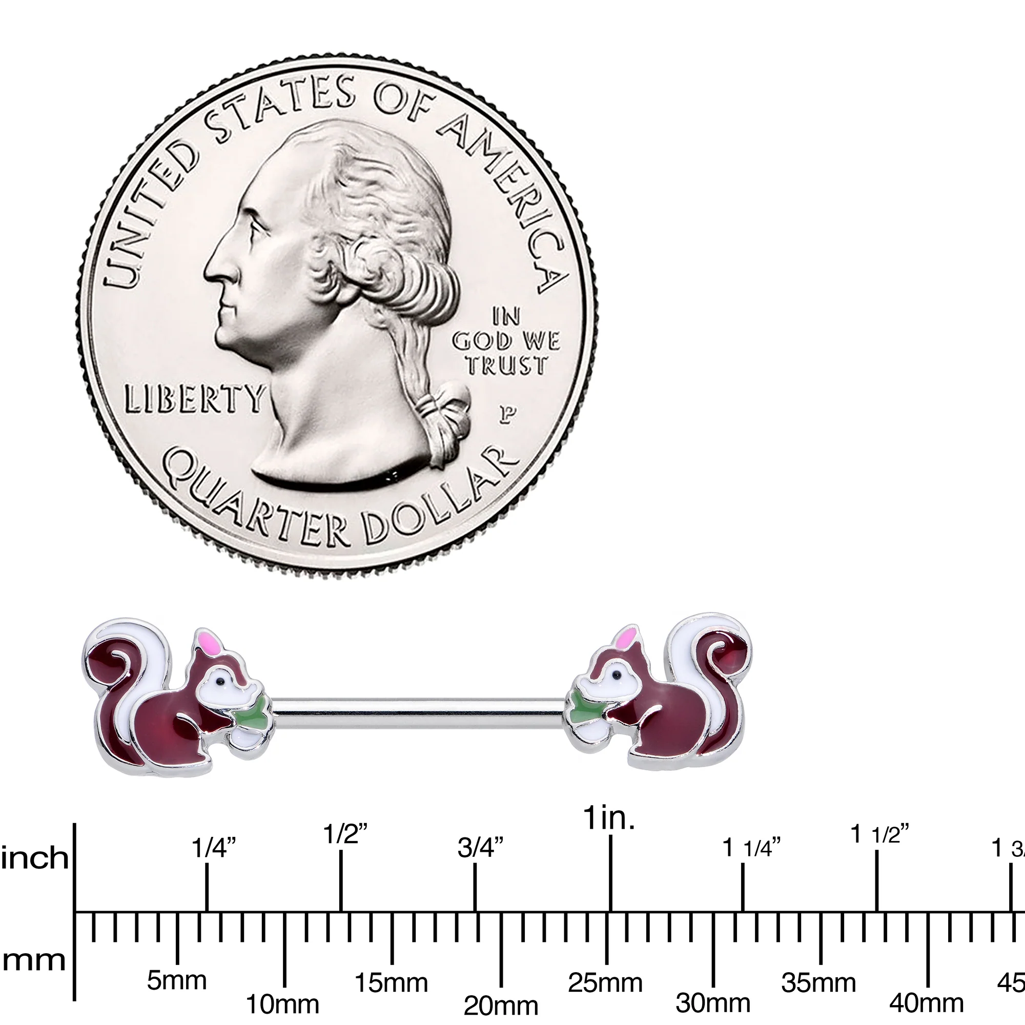 14G 5/8 Snacking Squirrel Barbell Nipple Ring Set - Image 3