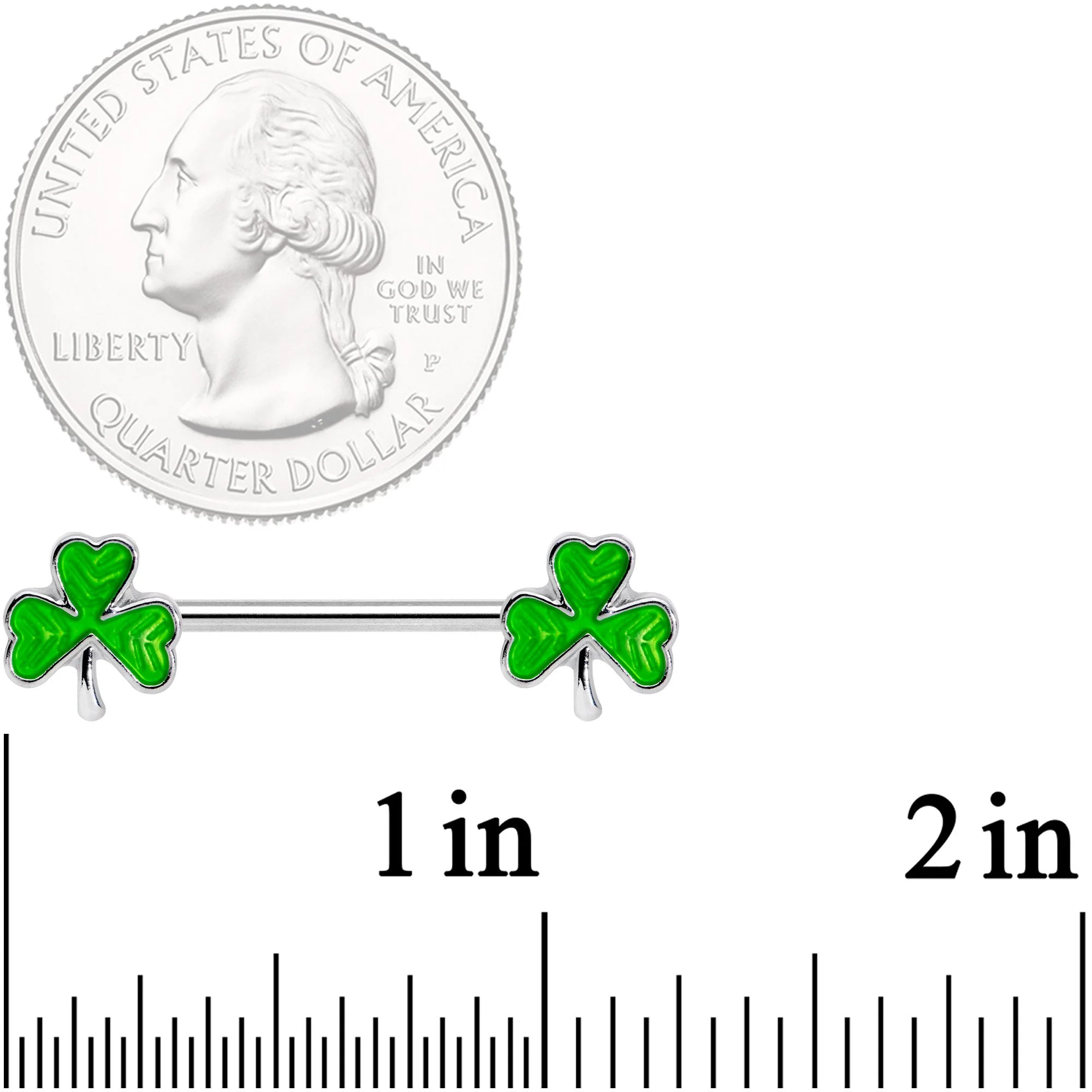 14G 5/8 St Patricks Day Green Shamrock Barbell Nipple Ring Set - Image 2