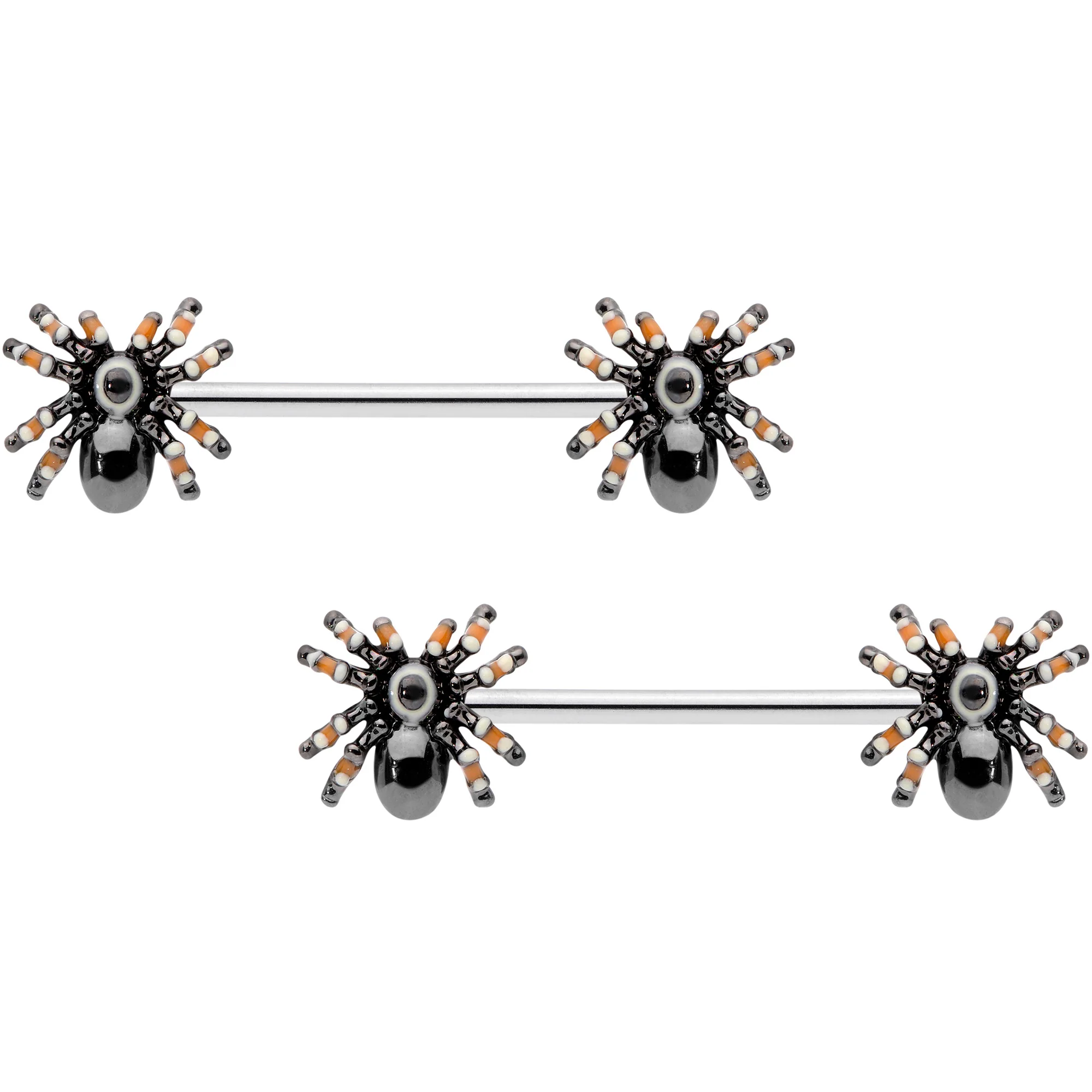 14G 5/8 Tarantula Spider Halloween Barbell Nipple Ring Set