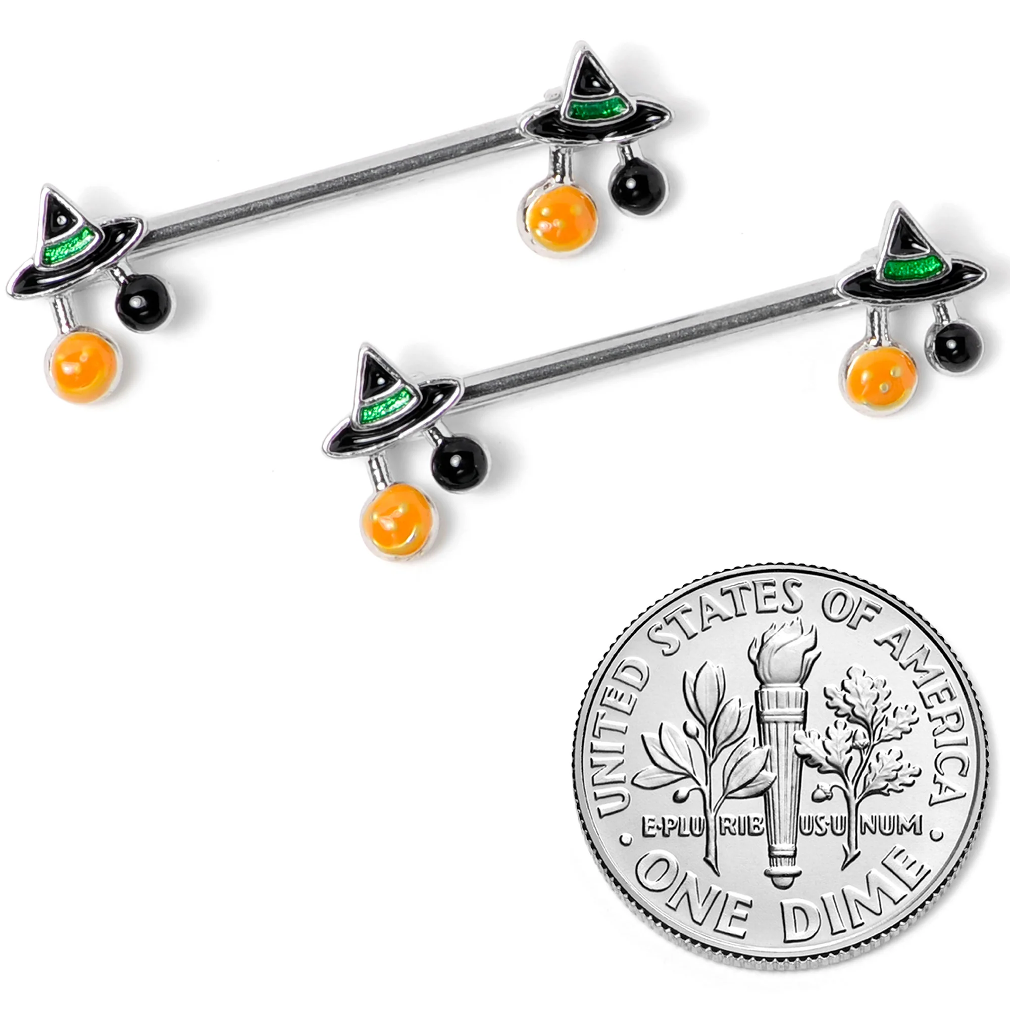 14G 5/8 Trick or Treat Witch Hat Halloween Nipple Ring Set - Image 5