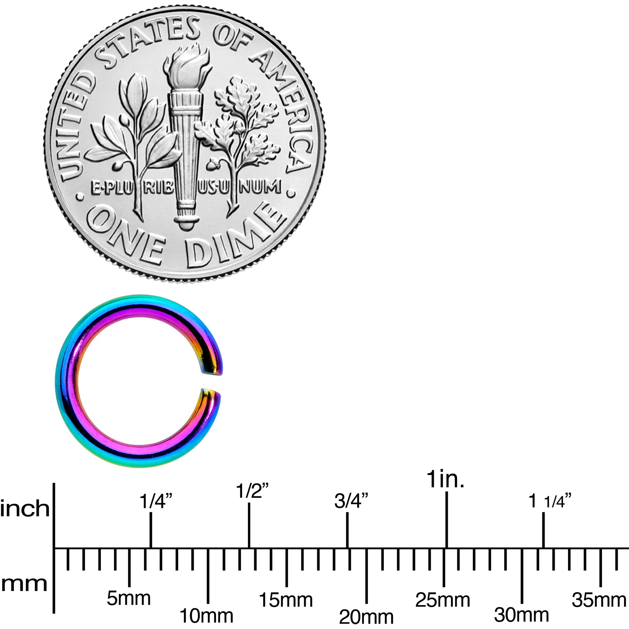 14G 5/16 Rainbow Anodized Seamless Cartilage Ring Set of 12 - Image 3