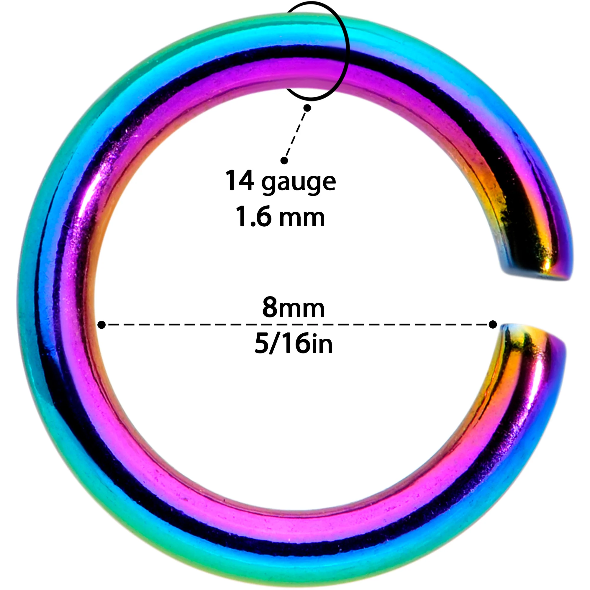 14G 5/16 Rainbow Anodized Seamless Cartilage Ring Set of 12 - Image 4
