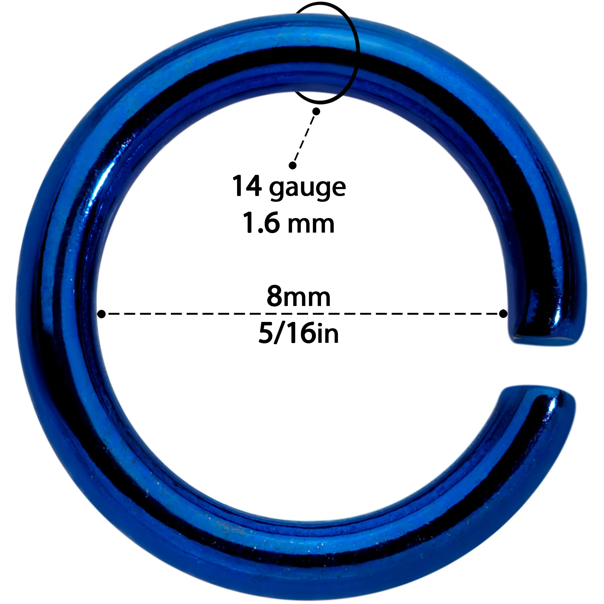 14G 5/16 Steel Blue Anodized Seamless Cartilage Ring Set of 12 - Image 4