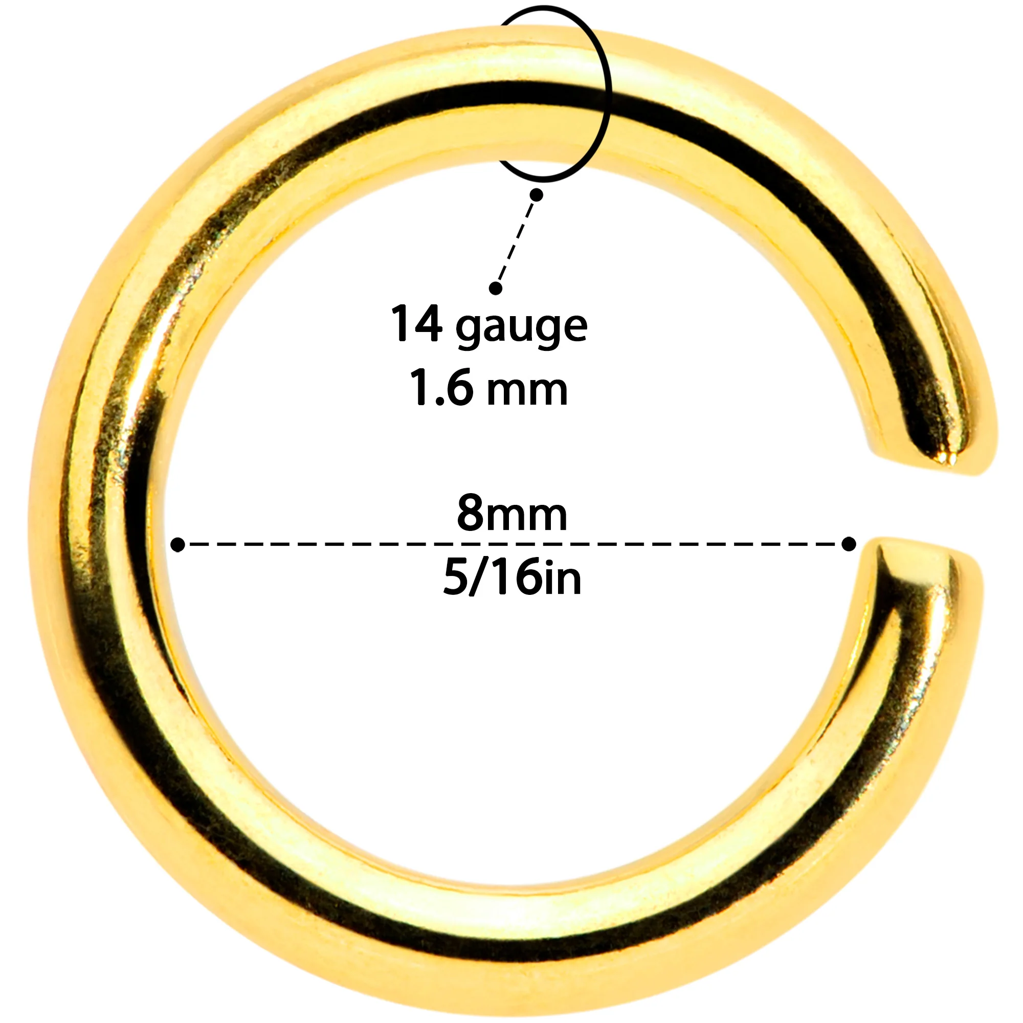 14G 5/16 Steel Gold Tone Seamless Cartilage Ring Set of 12 - Image 4