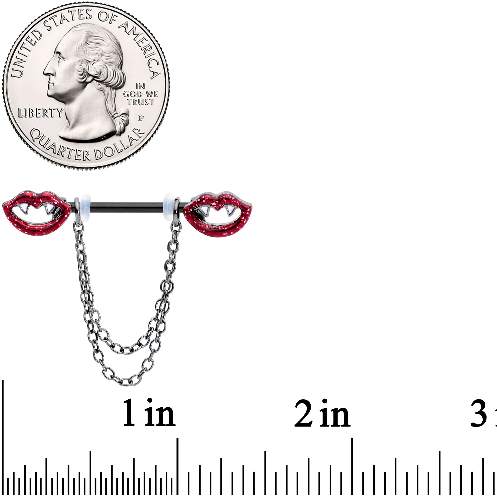14G 5/8 Black Vampire Kiss Chain Dangle Barbell Nipple Ring Set - Image 3