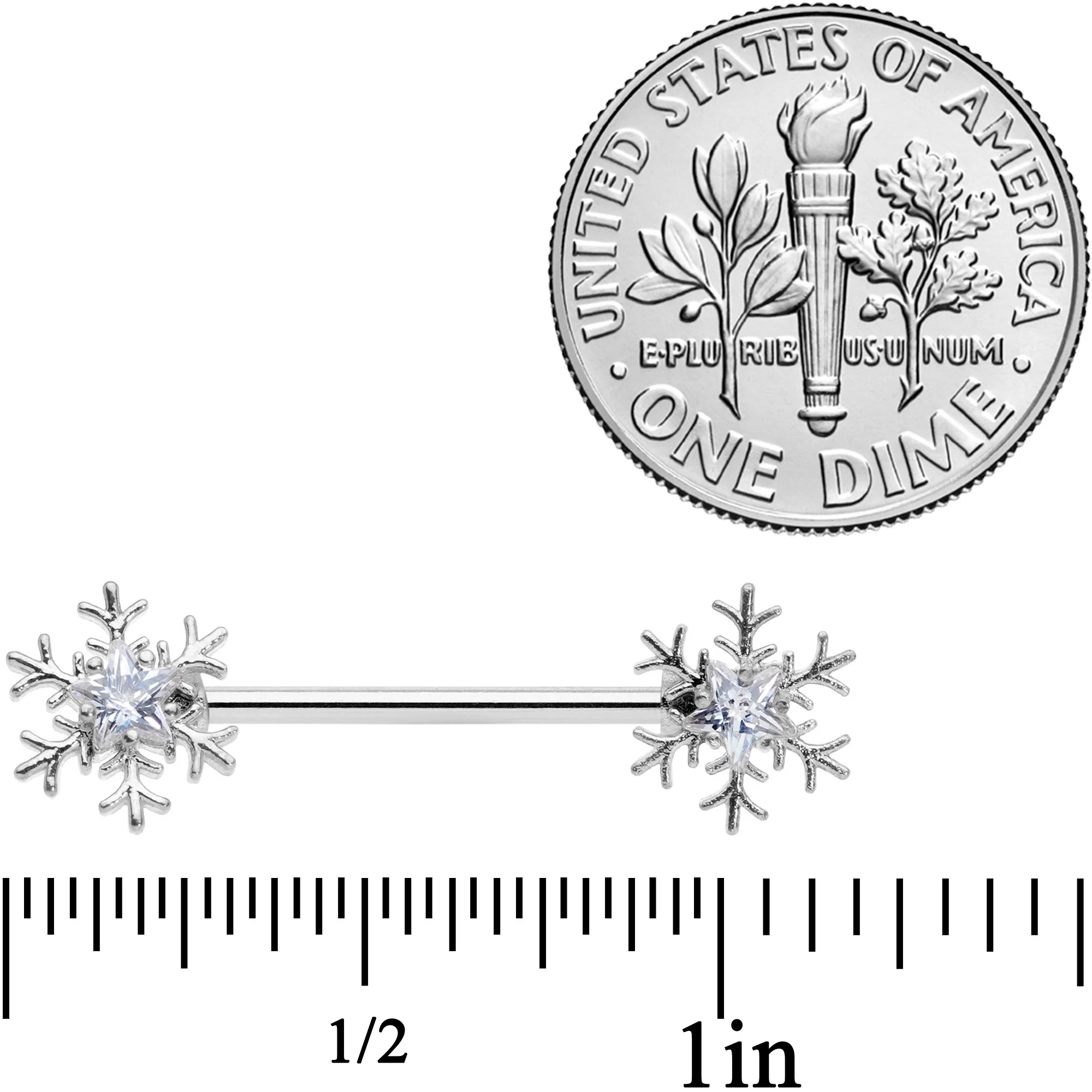 14G 5/8 Clear Gem Snowflake Barbell Nipple Ring Set - Image 8