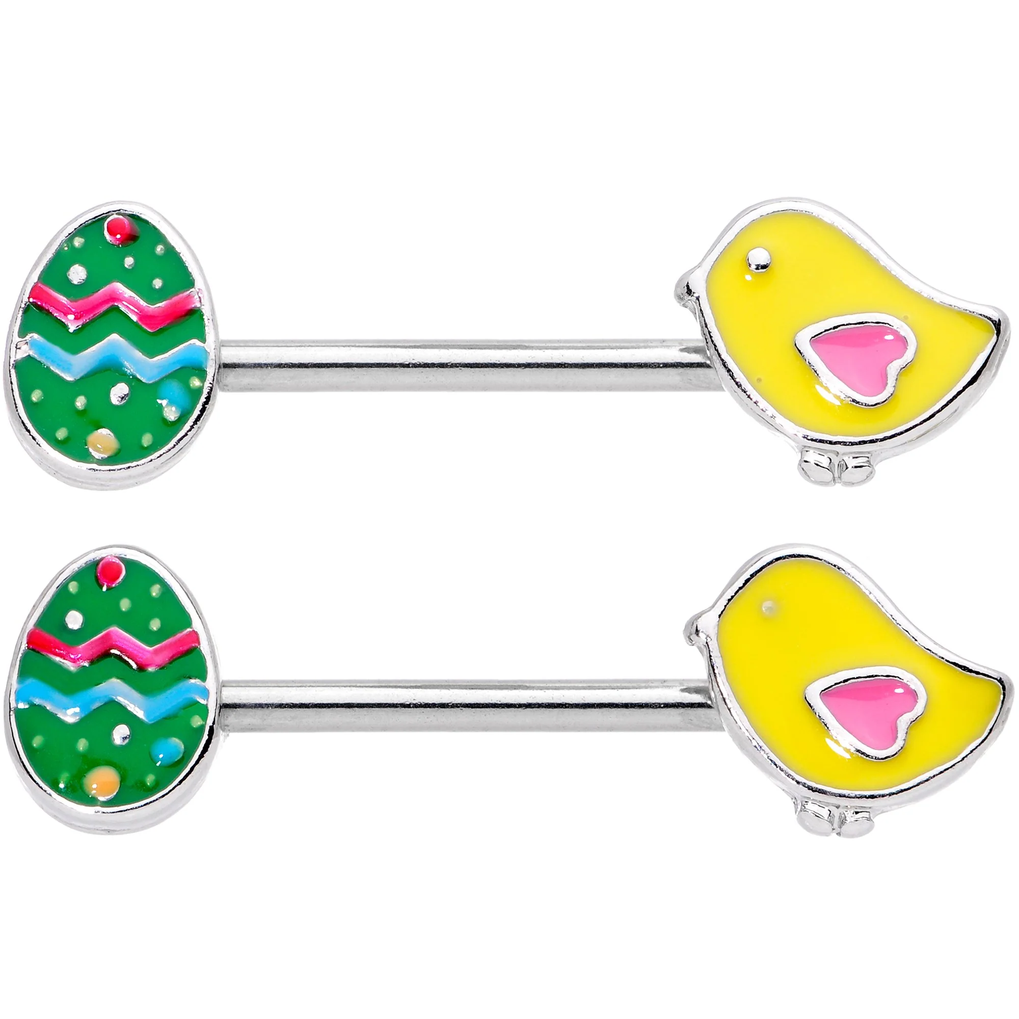 14G 5/8 Easter Egg and Chick Barbell Nipple Ring Set - Image 2