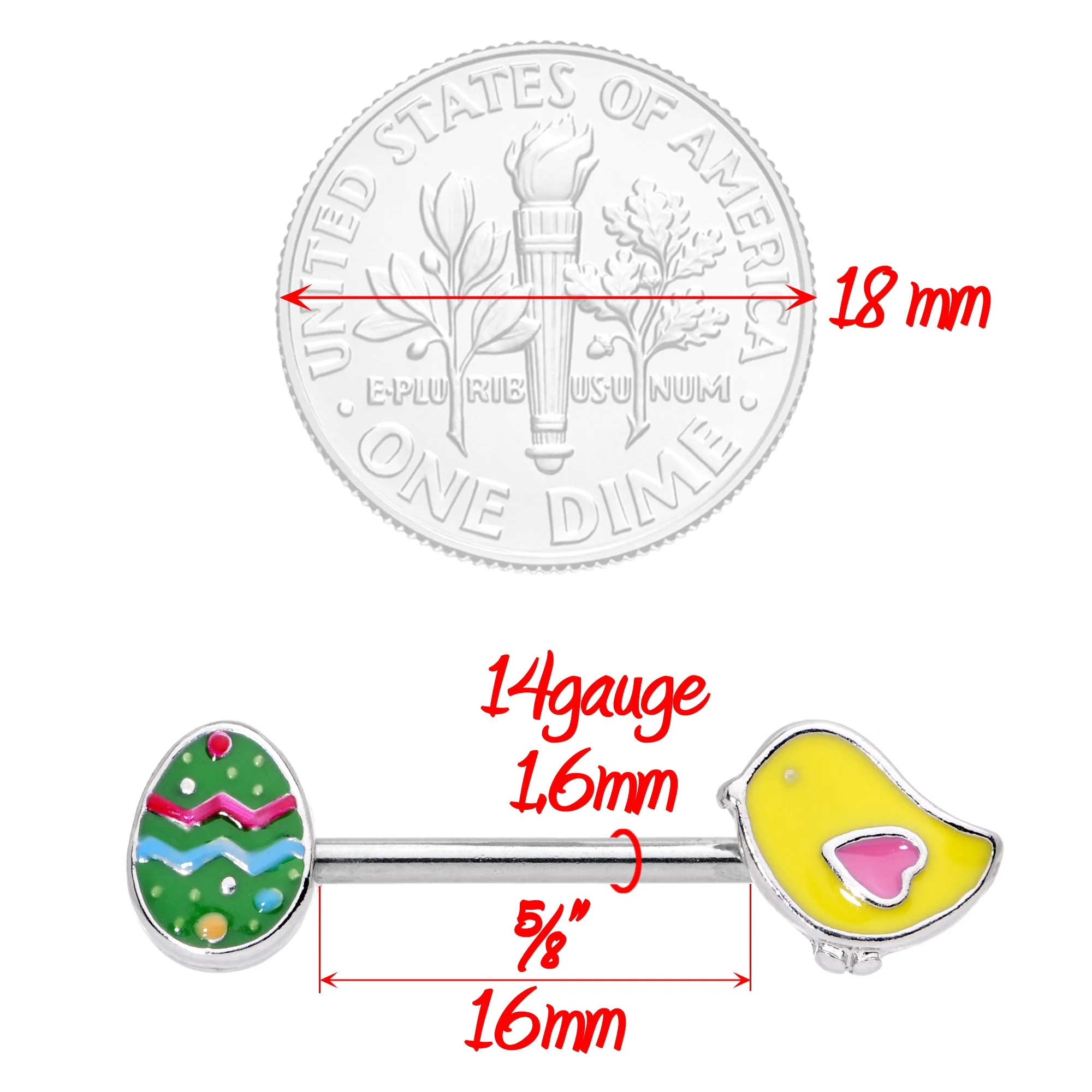 14G 5/8 Easter Egg and Chick Barbell Nipple Ring Set - Image 3