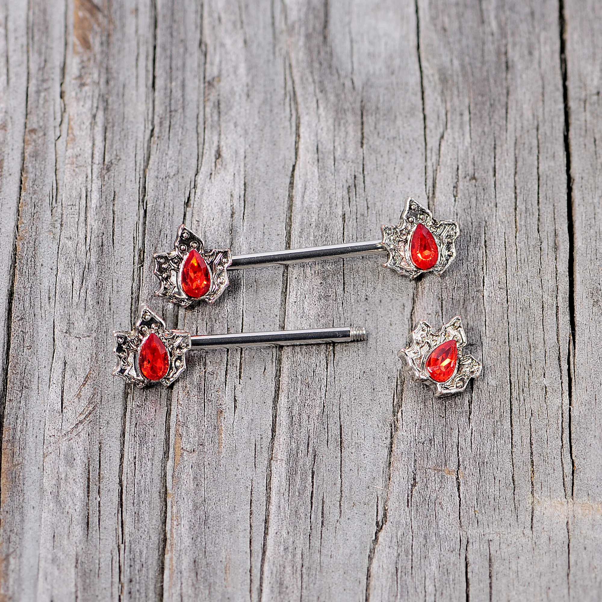 14G 5/8 Red Gem Holly Leaf Holiday Barbell Nipple Ring Set - Image 5