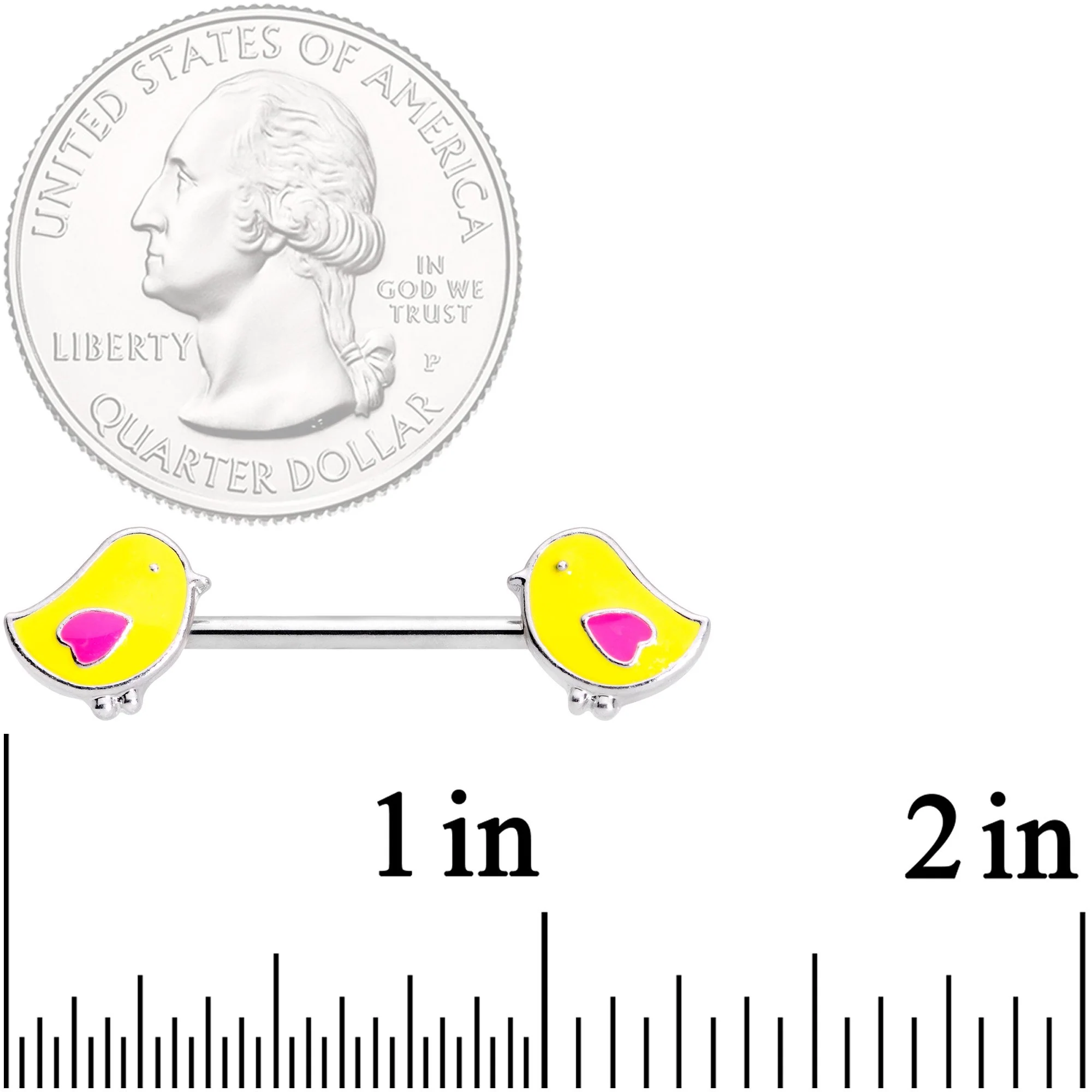 14G 5/8 Yellow Easter Chicks Barbell Nipple Ring Set - Image 2