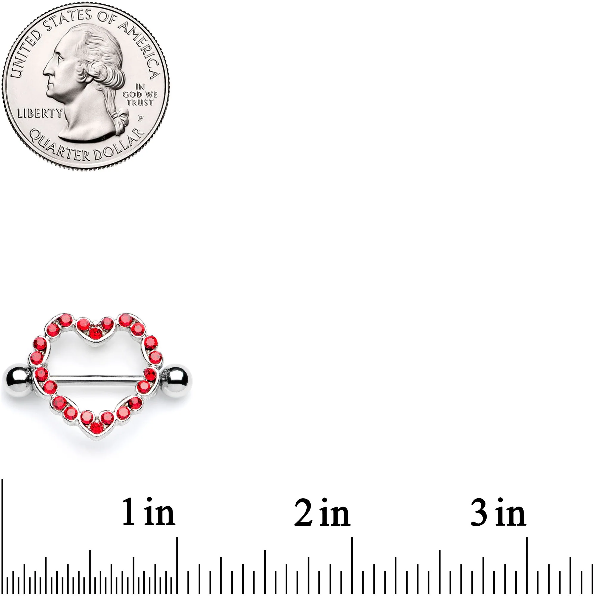 14G 7/16 Red Gem Red Hot Hearts Nipple Shield Set - Image 2